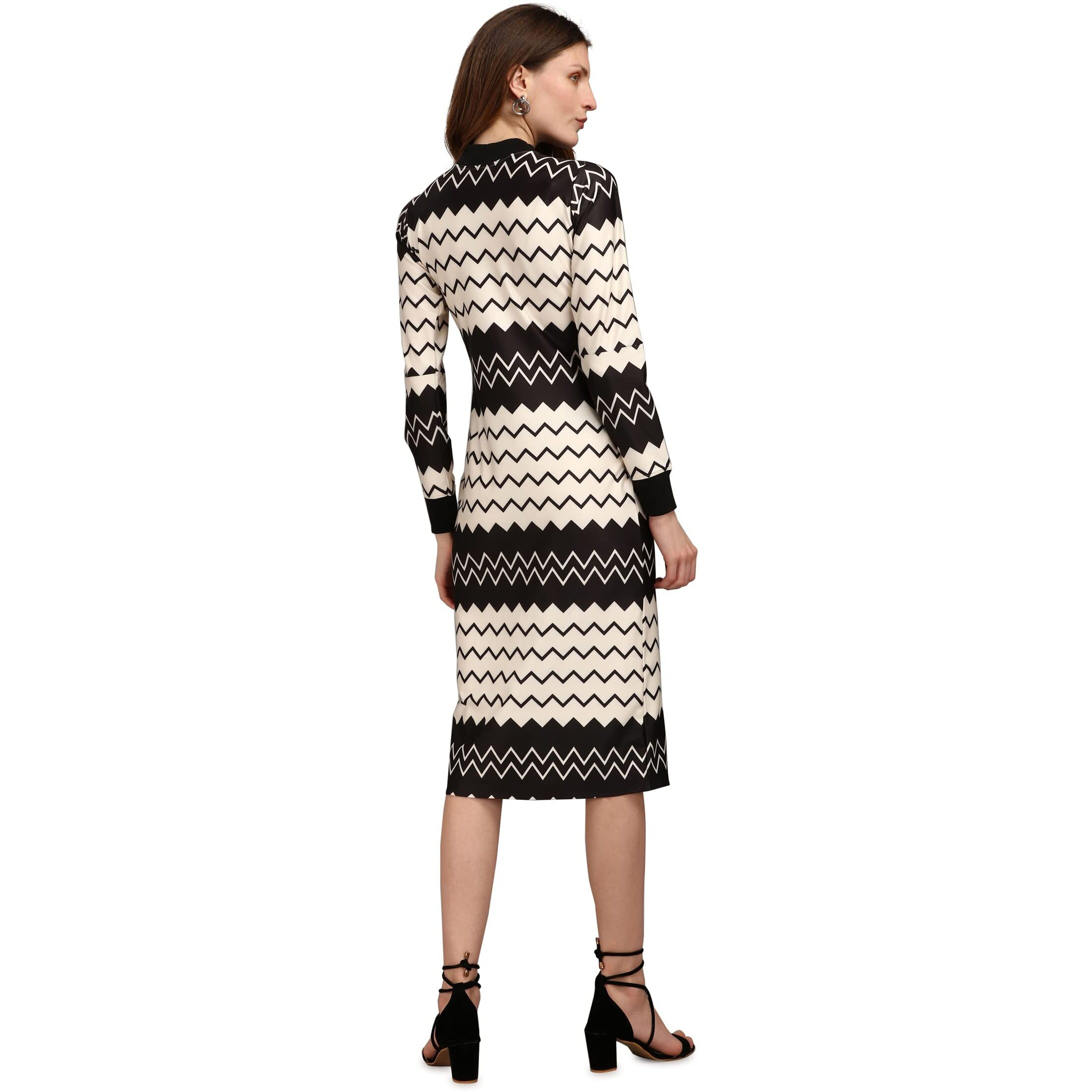 PURVAJA Women's Polyester Blend Bodycon Knee-Length Cocktail Dress Siri-037-Zigzag-XL_Beige
