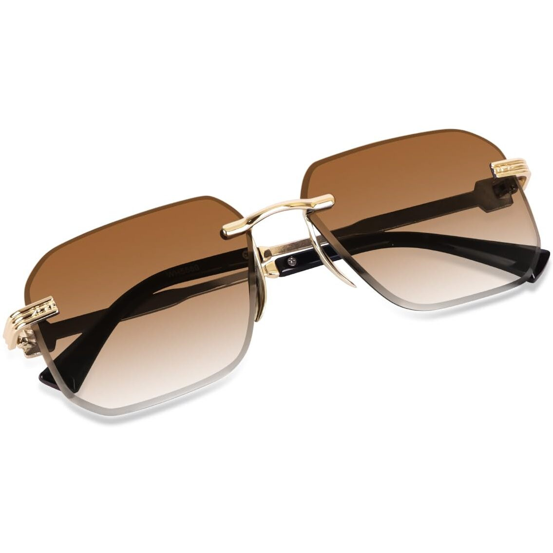 Dervin UV Protected Square Rimless Sunglasses for Men and Women (L, Brown)