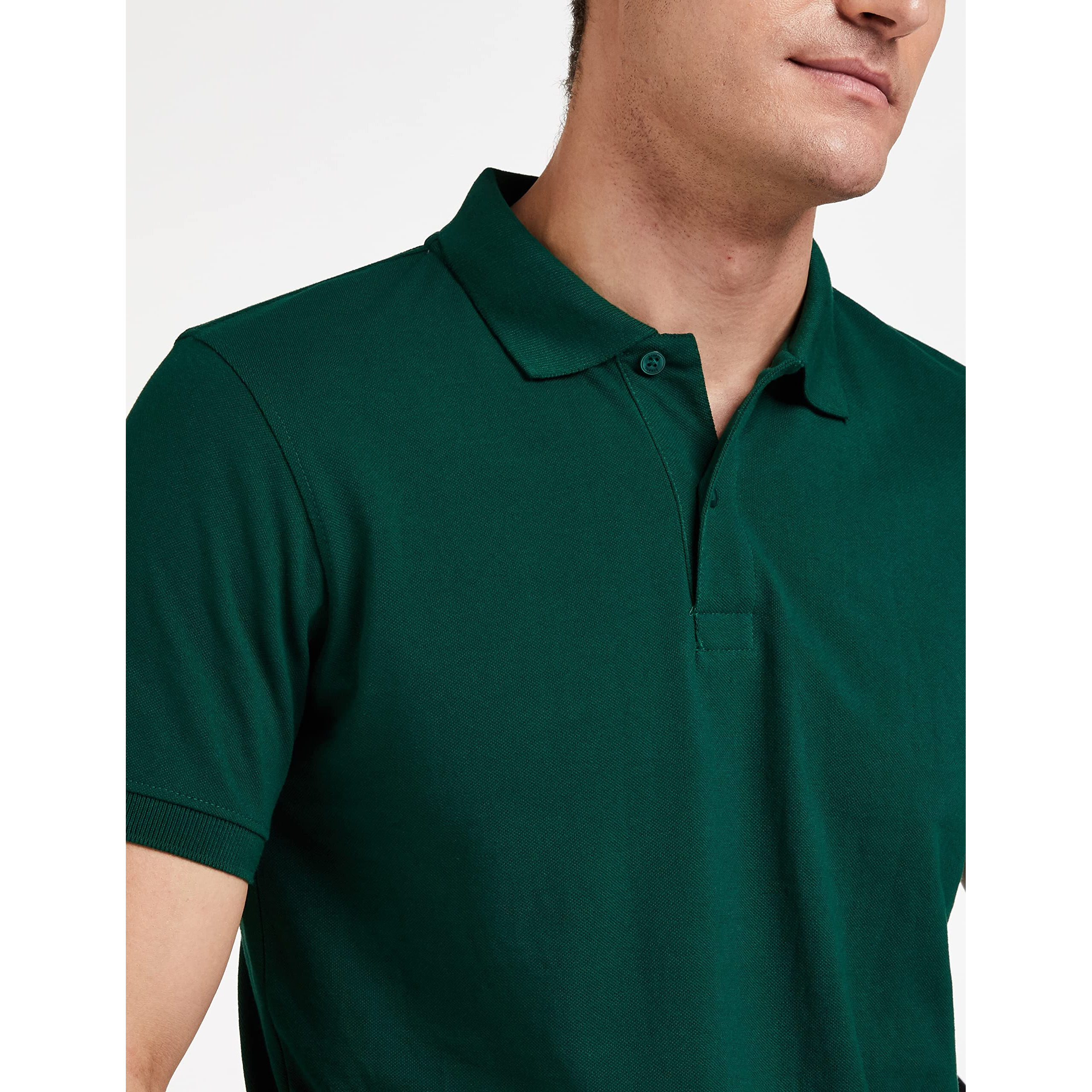 Amazon Brand - Symbol Men's Solid Cotton Rich Polo T Shirt | Collar Tshirts | Half Sleeves | Plain-Regular Fit (Eden Green_L) (Available in Plus Size)