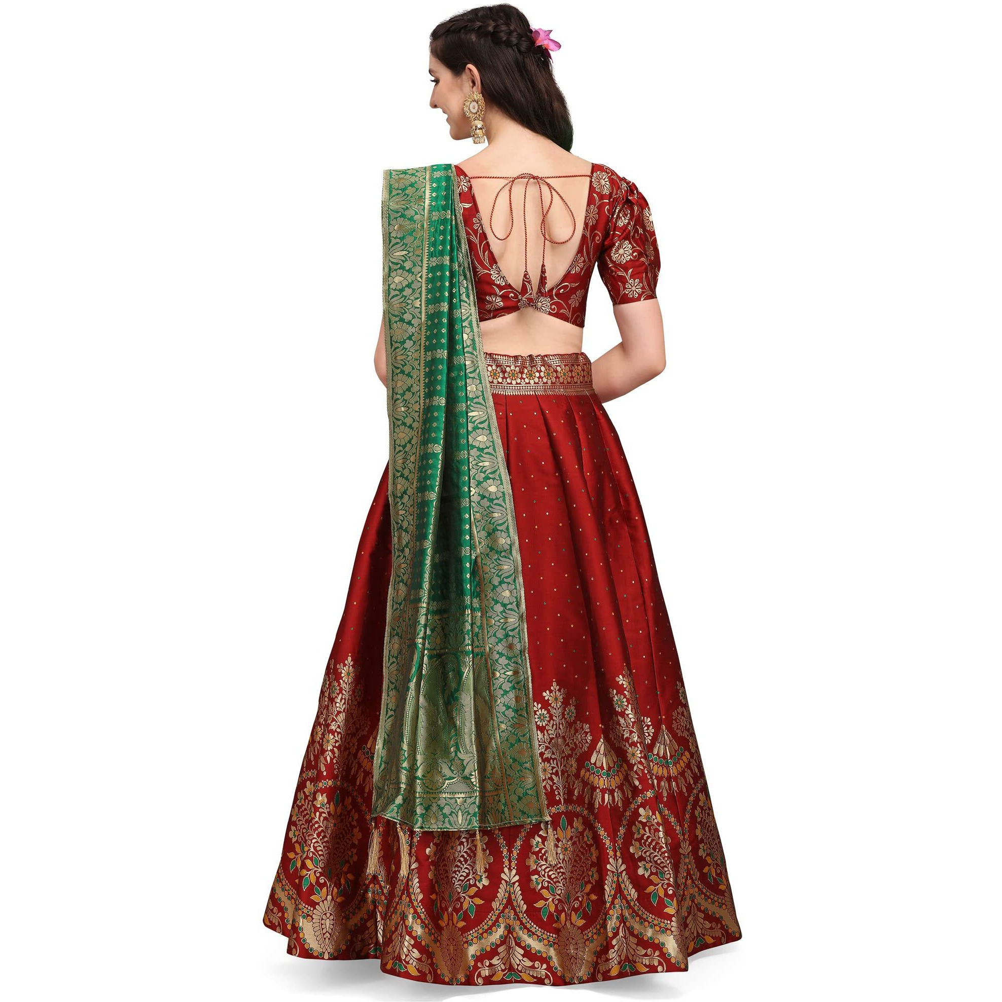 PURVAJA Women's Jacquard Semi-Stitched Lehenga choli (Arambh-Maroon_Maroon_Free Size)