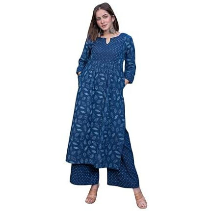 FABNEX kurta set for women | Women Kurta | Women Kurta Sets Kurtis | Women Kurta Pant Set | Women Kurta Pant Set Women Kurti Set with Pant (K-53-54) (S, Blue)