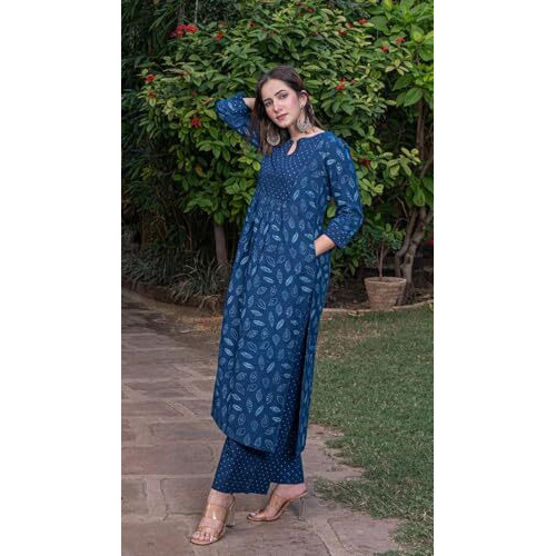 FABNEX kurta set for women | Women Kurta | Women Kurta Sets Kurtis | Women Kurta Pant Set | Women Kurta Pant Set Women Kurti Set with Pant (K-53-54) (S, Blue)