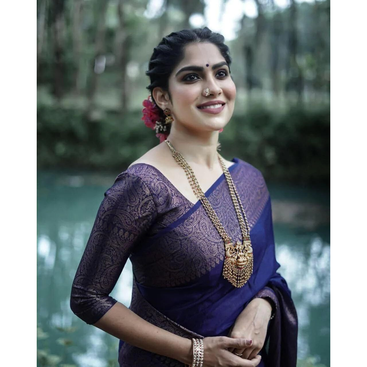 C J Enterprise Women's Pure Soft Kanjivaram Silk Saree for Wedding Kanchipuram Pattu Sarees Banarasi Cotton Latest Sari With Blouse Piece Design Wear ladies new sadi Party 2024 (Yatri-51) (Navy Blue)