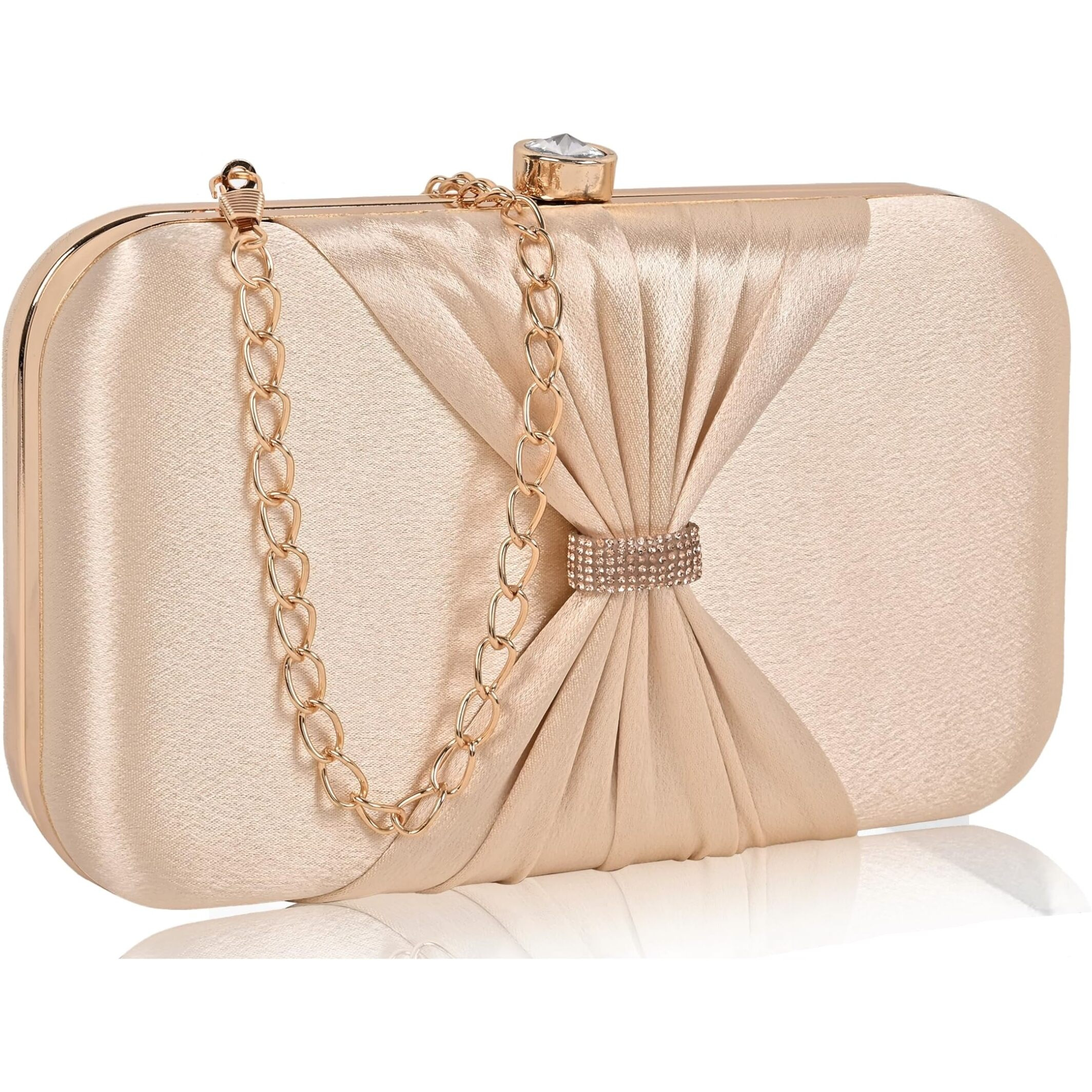 ADISA bow formal party clutch with gold chain for women and girls (CL102-GOL_Gold)