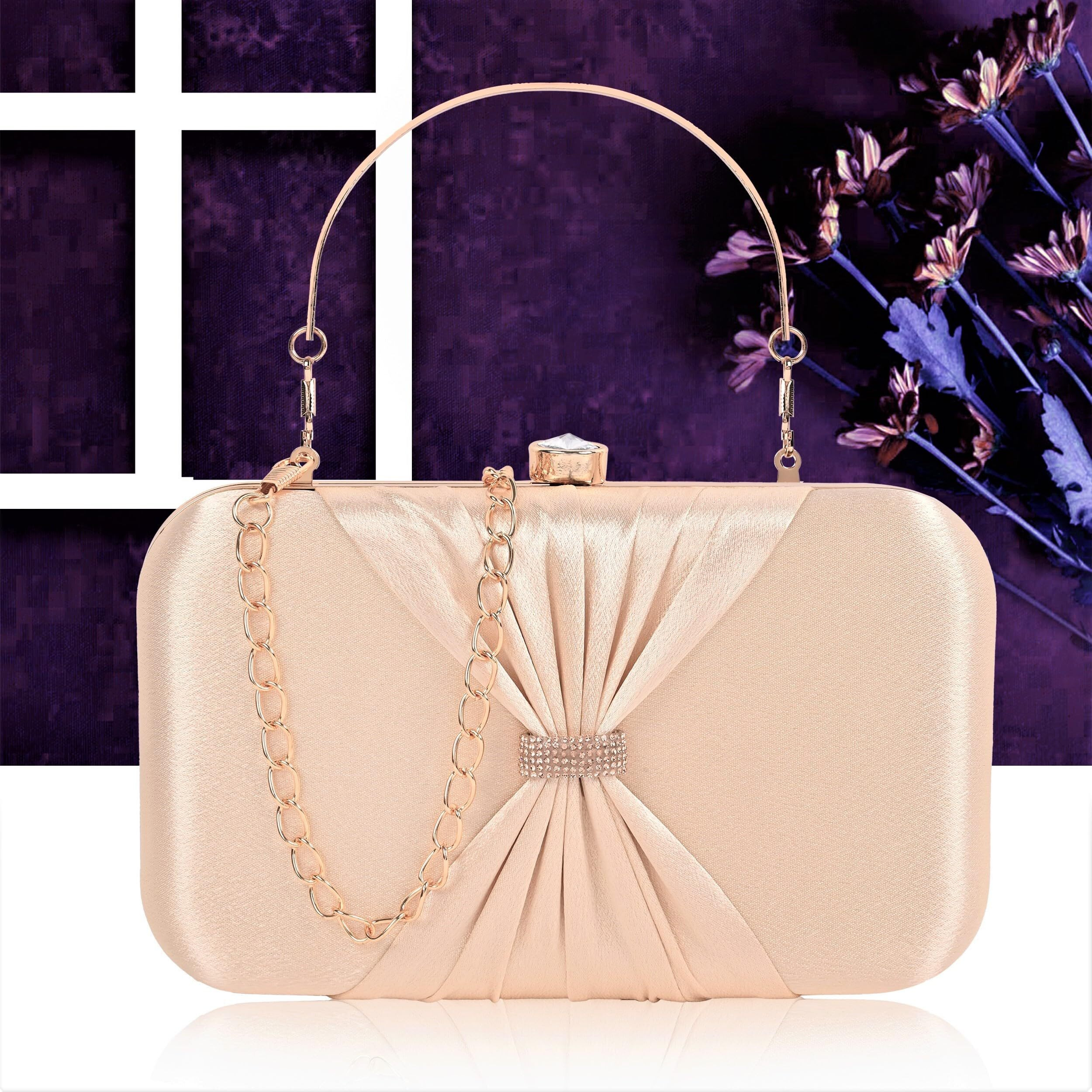 ADISA bow formal party clutch with gold chain for women and girls (CL102-GOL_Gold)
