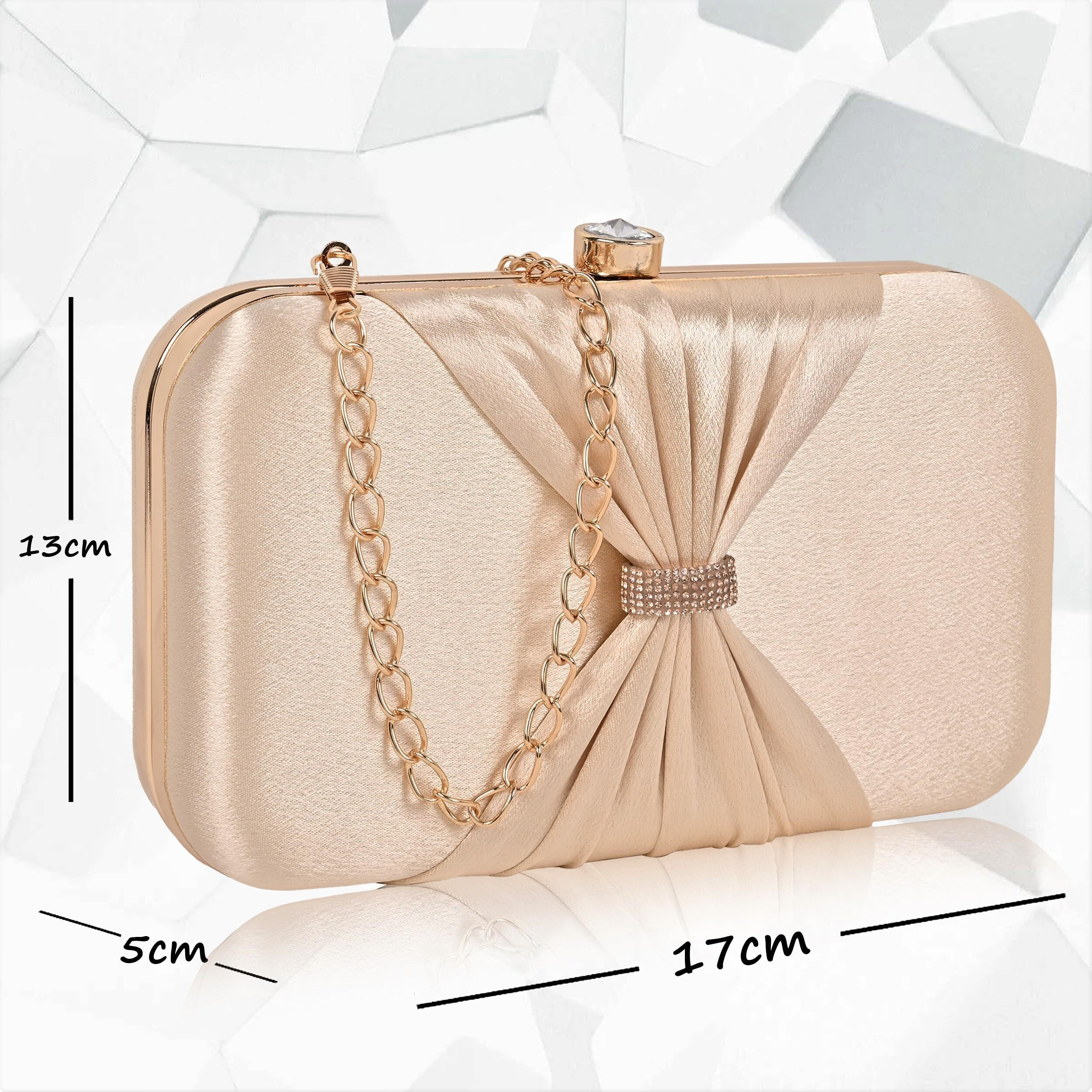 ADISA bow formal party clutch with gold chain for women and girls (CL102-GOL_Gold)