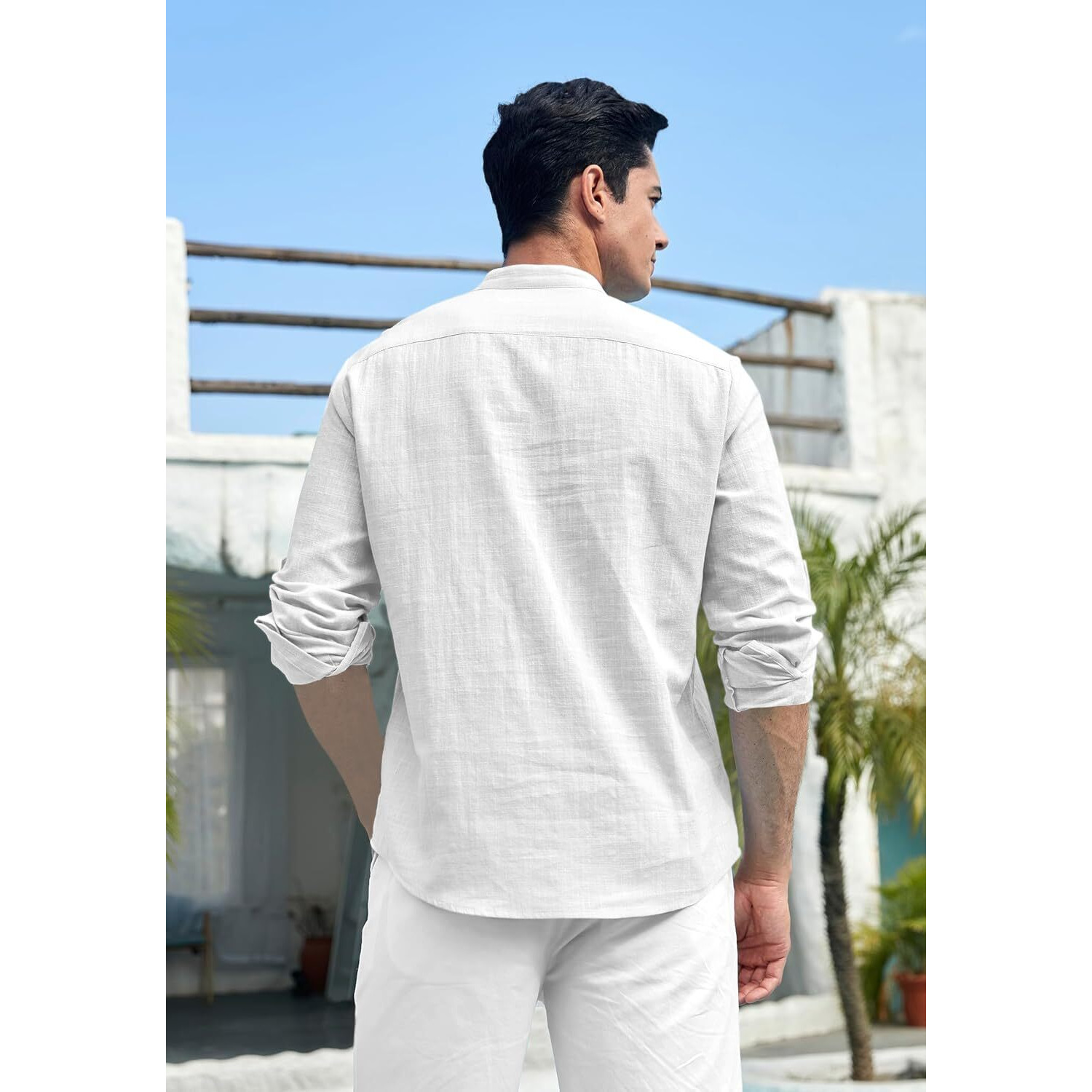 Zombom Cotton Blend Solid Casual Regular Fit Mandarin/Chinese Collor Short Kurta for Men White