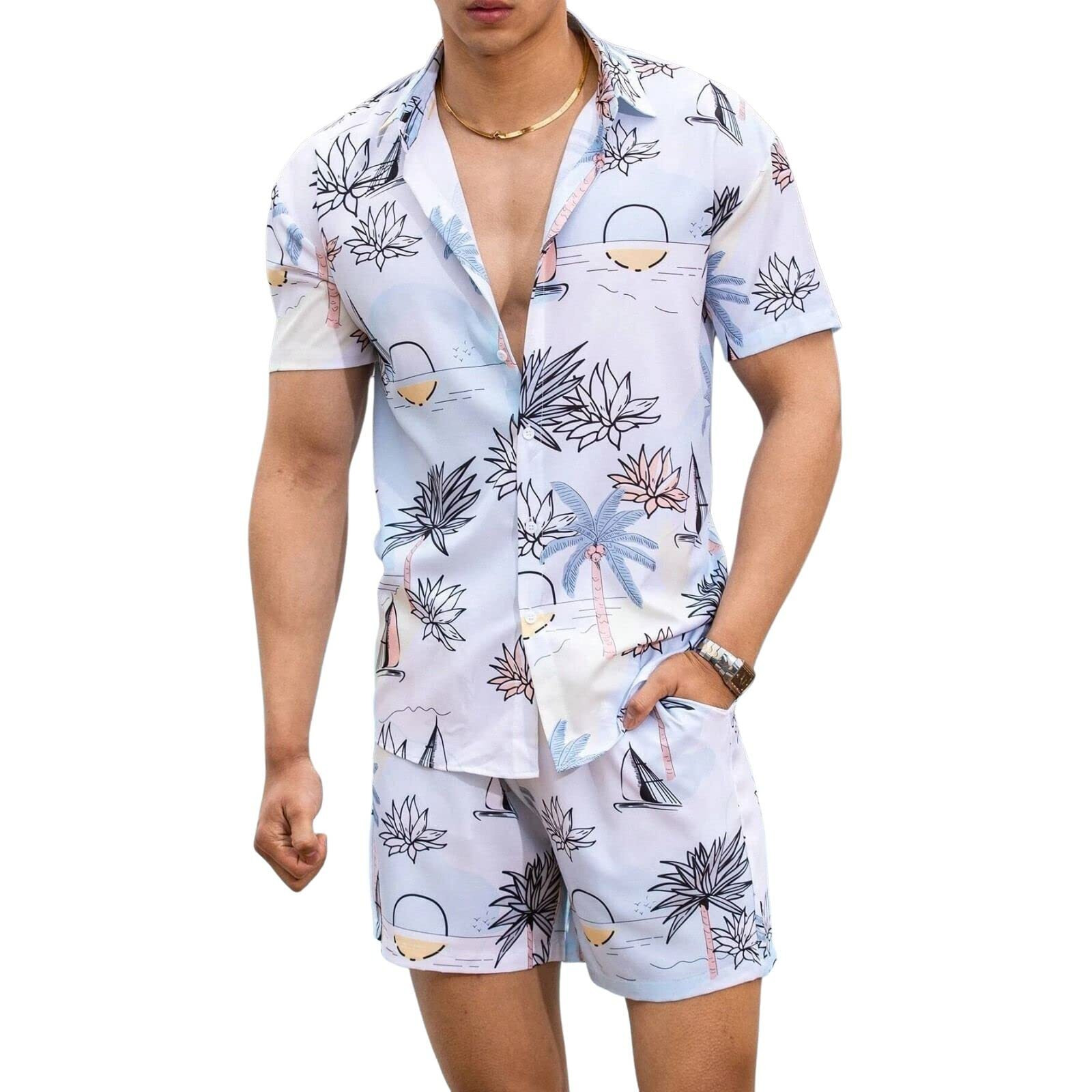 OM SAI LATEST CREATION Men's Night Dress || Multi Printed Rayon Short Night Suit Set || Night Dress for Boys || Men's Pajama Shorts Set || Beach || (Medium, Sky) OSLC-MS-6083&SH193