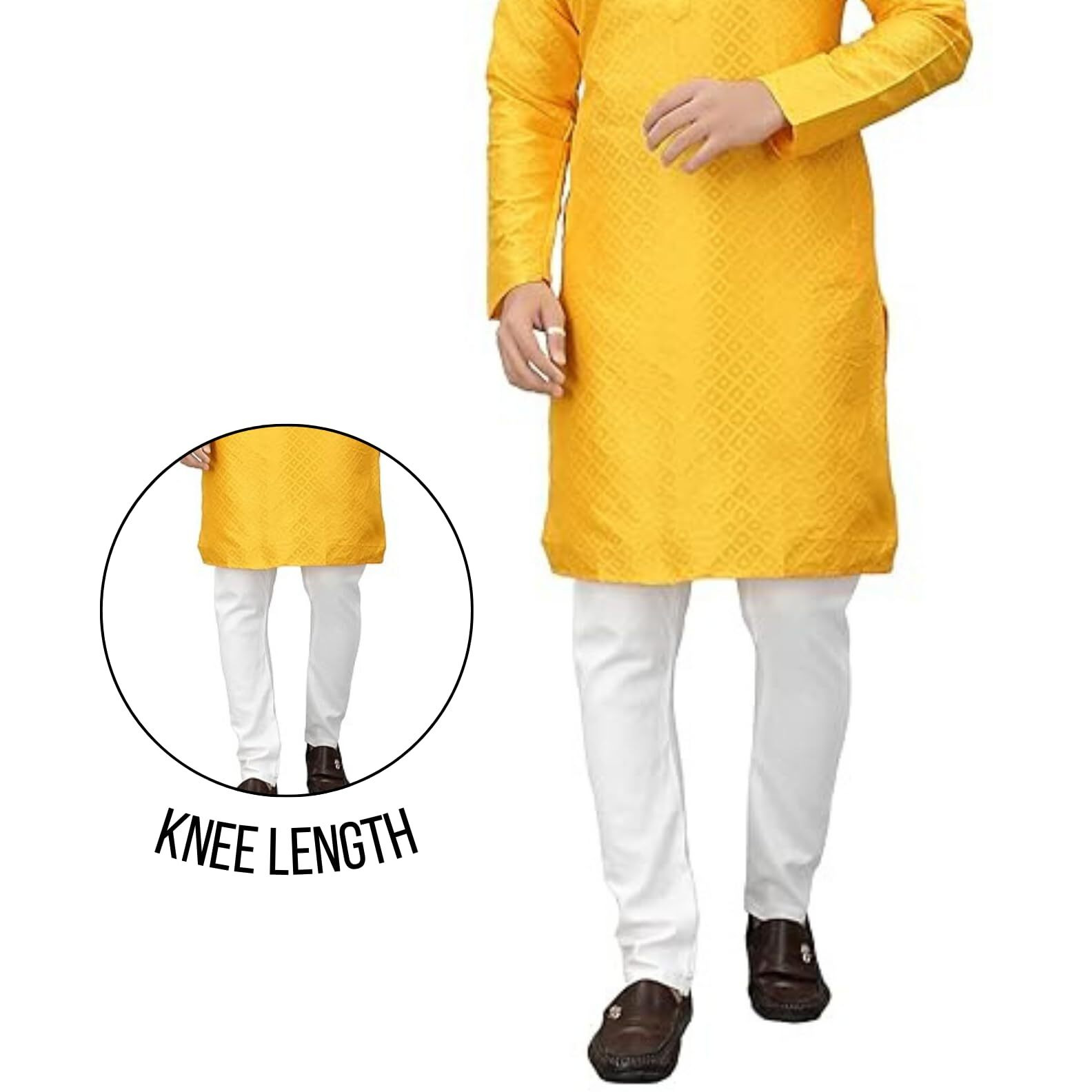 More & More Men's Cotton Blend Kurta Yellow, Medium
