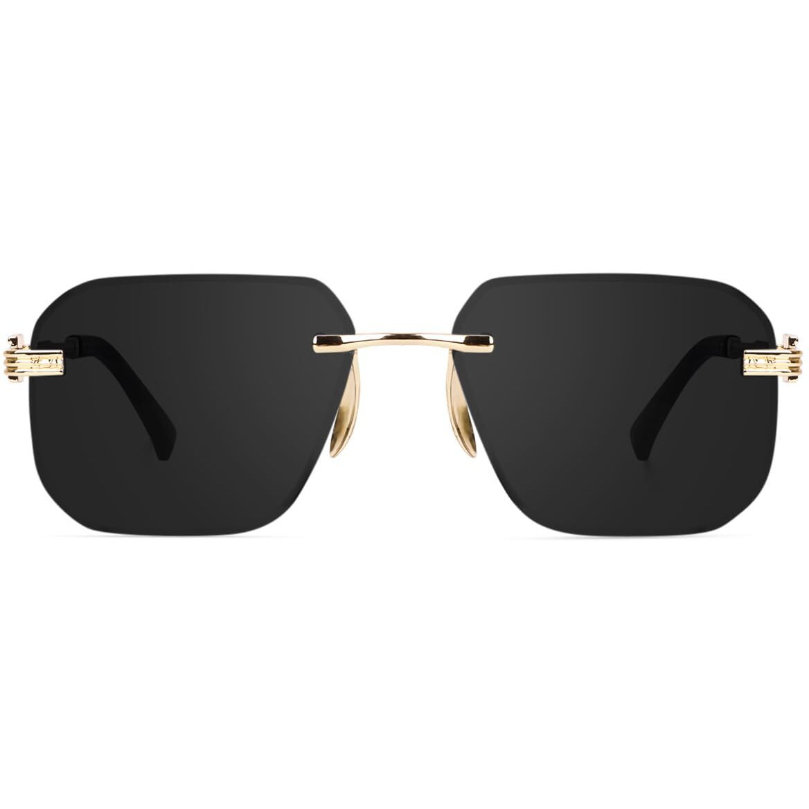 Dervin UV Protected Square Rimless Sunglasses for Men and Women (M, Black)