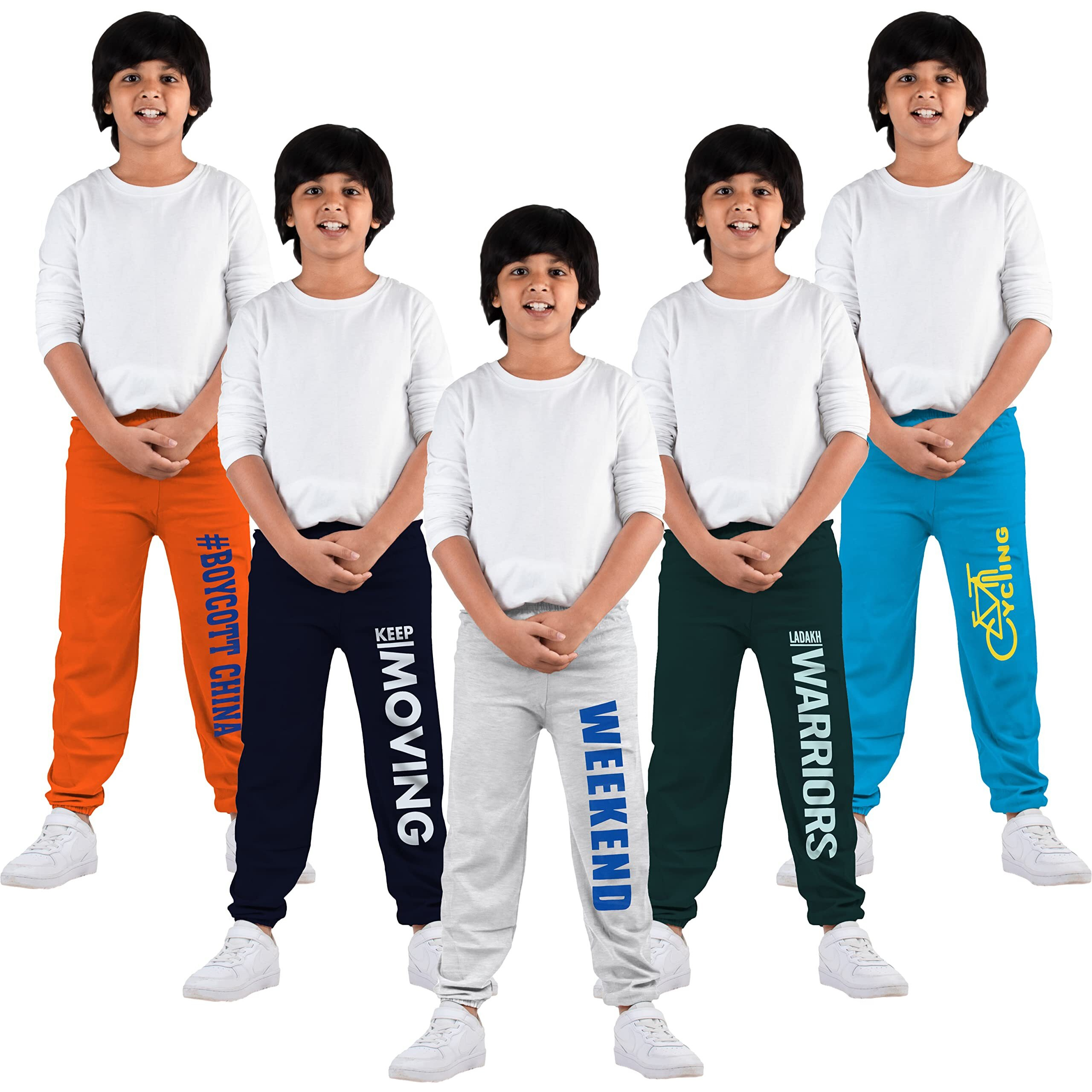 KYDA KIDS Unisex Kids Cotton Printed Loose Fit Track Pants (Pack of 5) (13Years-14Years) Multicolour