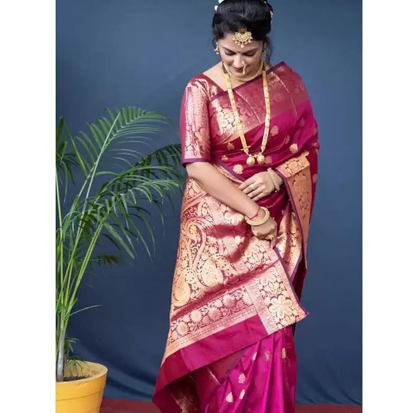 Yashika Women's Zari Woven Cotton Silk Jacquard Saree with Unstitched Blouse Material (AZ-YS-OG1-JYOTIKA Pink