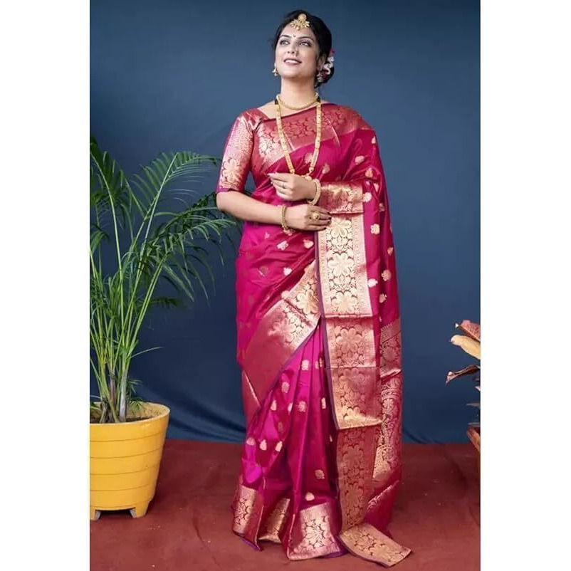 Yashika Women's Zari Woven Cotton Silk Jacquard Saree with Unstitched Blouse Material (AZ-YS-OG1-JYOTIKA Pink