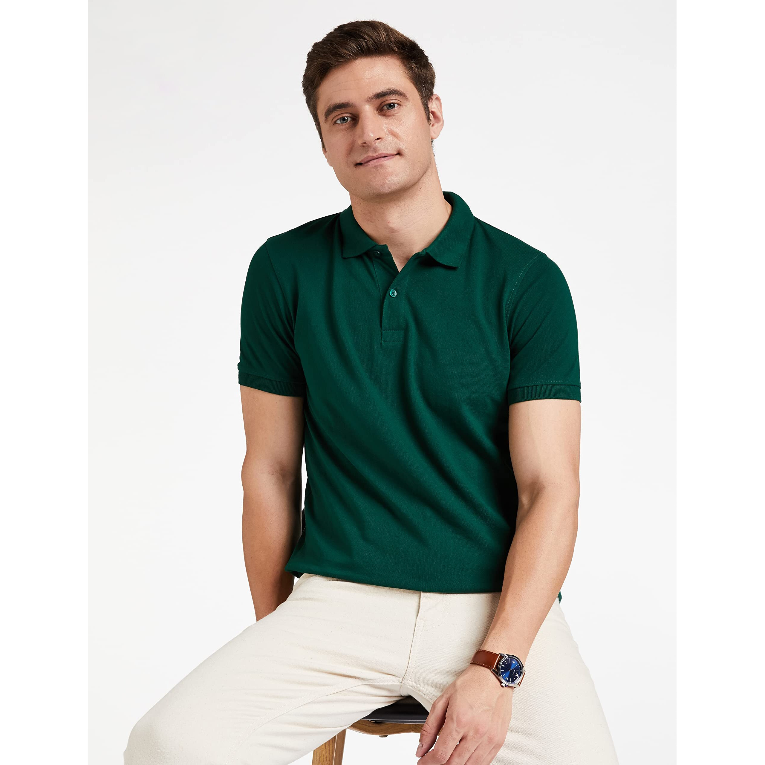 Amazon Brand - Symbol Men's Solid Cotton Rich Polo T Shirt | Collar Tshirts | Half Sleeves | Plain-Regular Fit (Eden Green_2XL) (Available in Plus Size)