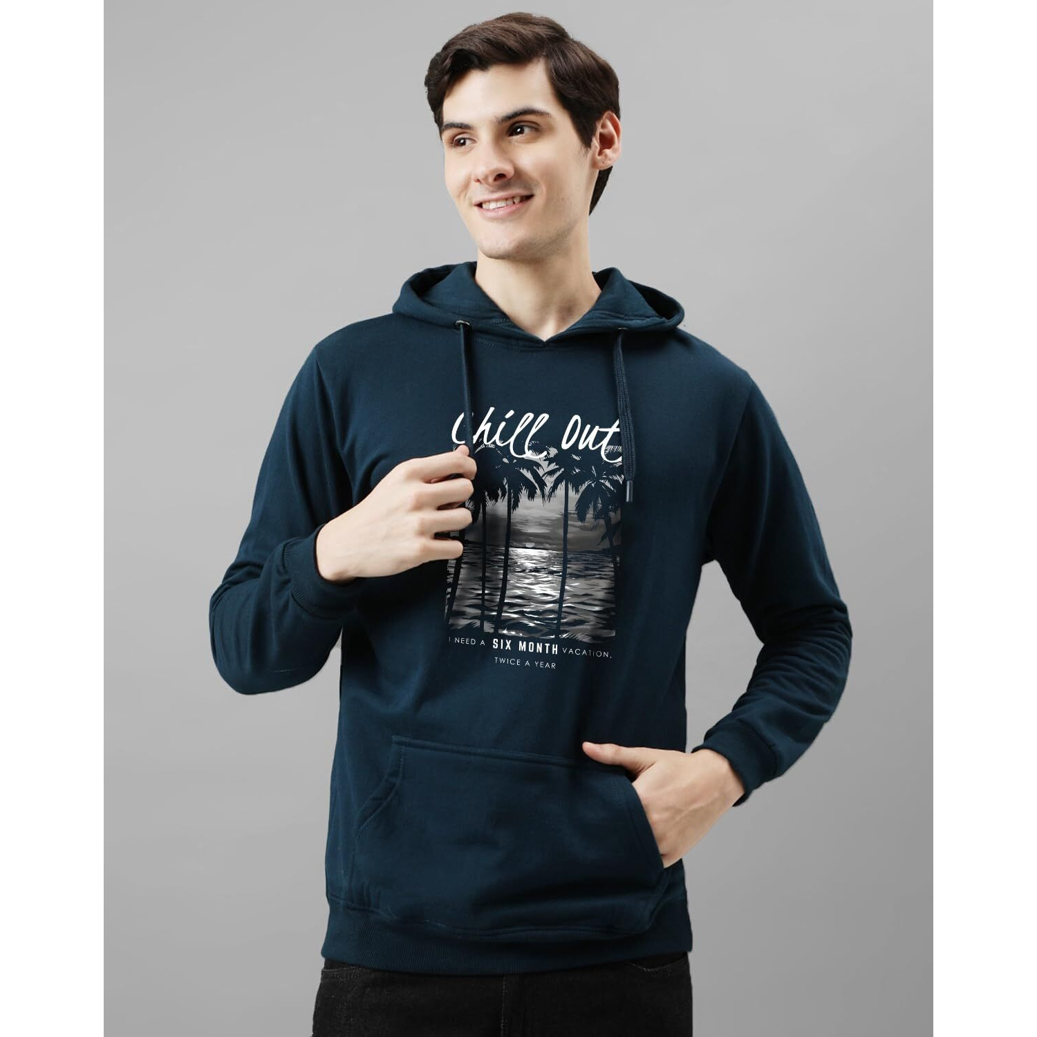 Adro Hoodies For Men | Printed Hoodie For Men | Cotton Hoodie | Mens Hoodies | Sweatshirt For Men | Hooded Hoodie | H24-Chill-Sb-M Teal