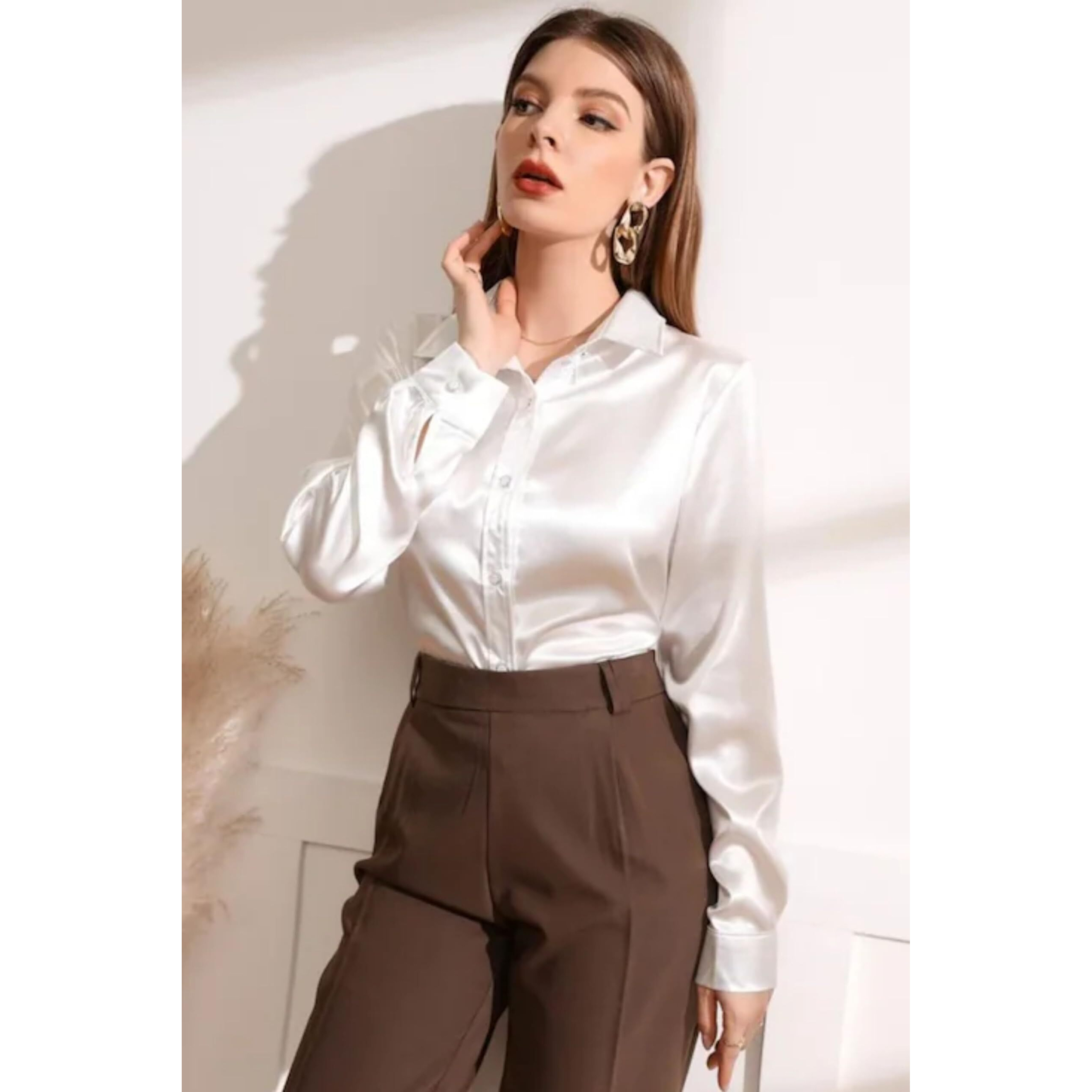 POPWINGS Solid Satin Shirt for Women| Satin Shirts for Women Stylish Western| Regular Fit and Full-Sleeves Casual and Semi-Formal Women Shirts