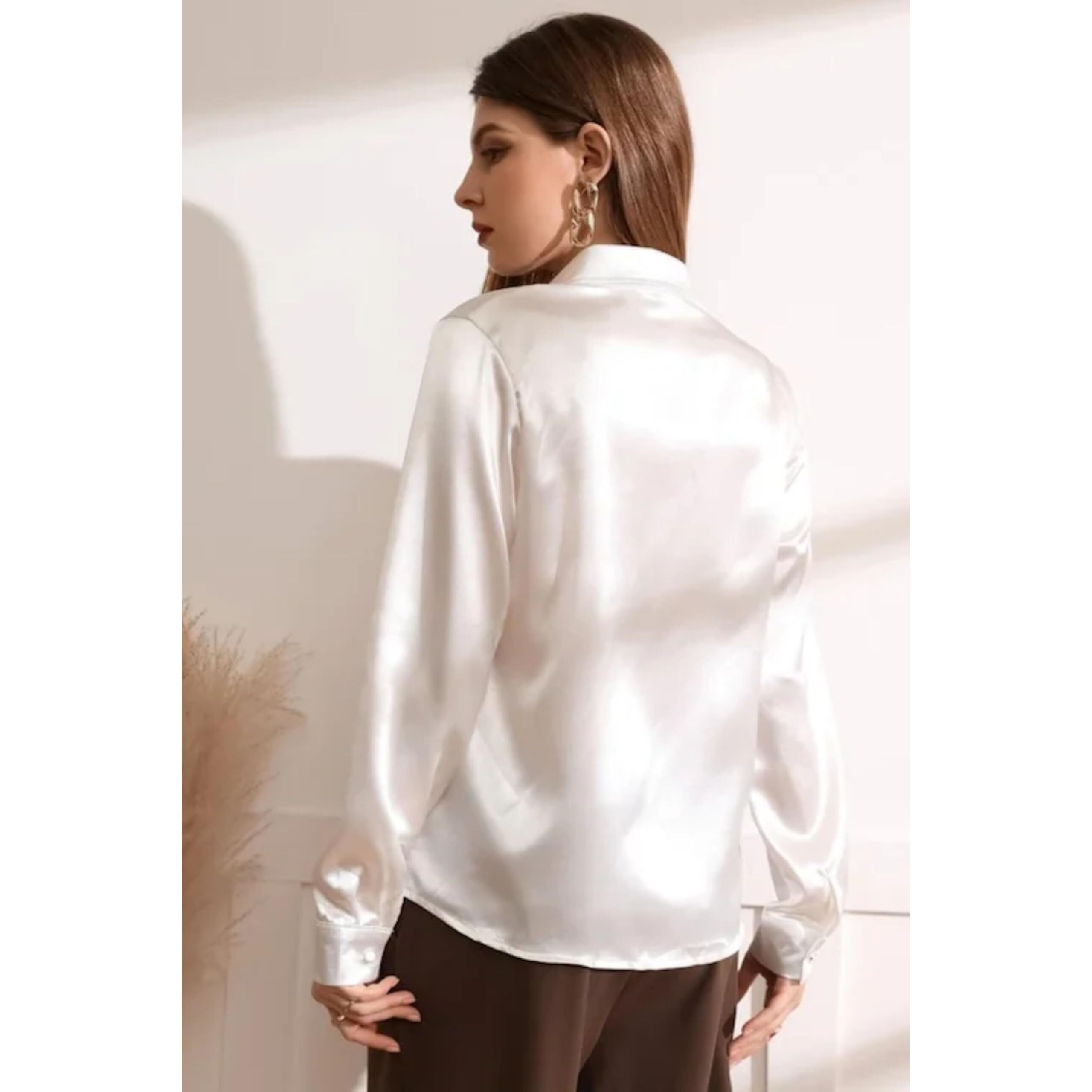 POPWINGS Solid Satin Shirt for Women| Satin Shirts for Women Stylish Western| Regular Fit and Full-Sleeves Casual and Semi-Formal Women Shirts