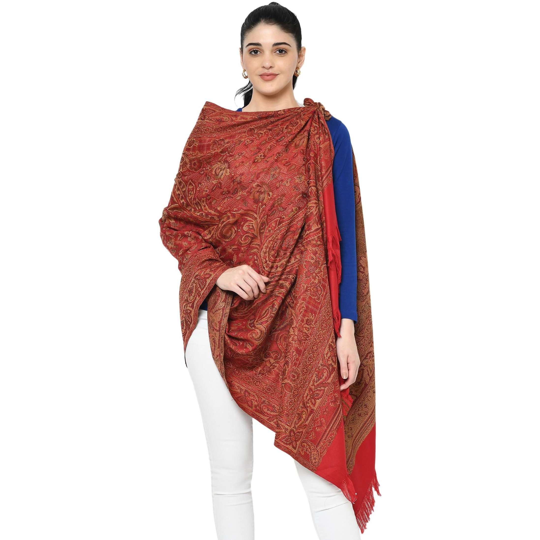 Weavers Villa - Women's Faux Pashmina Silk Paisley Design Maroon Shawls, Stoles (Maroon Paisley), 100cm X 200cm