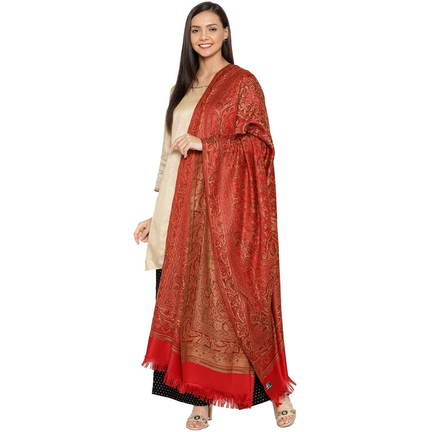 Weavers Villa - Women's Faux Pashmina Silk Paisley Design Maroon Shawls, Stoles (Maroon Paisley), 100cm X 200cm