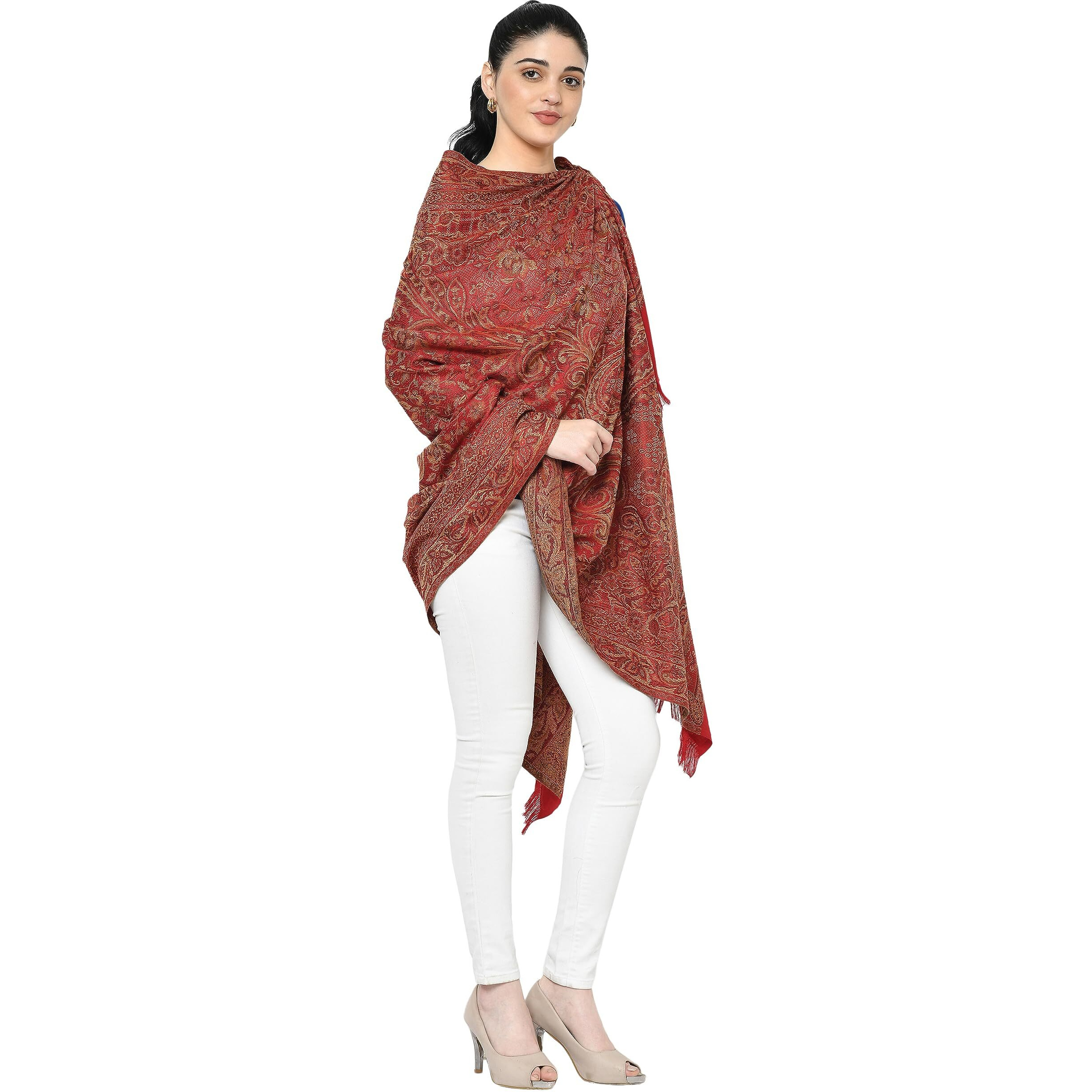 Weavers Villa - Women's Faux Pashmina Silk Paisley Design Maroon Shawls, Stoles (Maroon Paisley), 100cm X 200cm