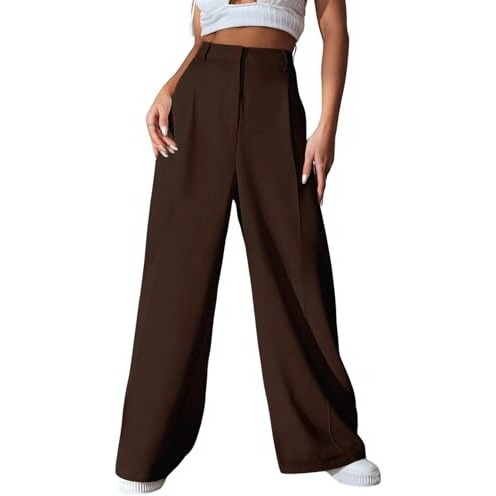 GRECIILOOKS Trouser for Women | Trouser Pants for Women | High Waist Trouser for Women (in, Alpha, 2XL, Regular, Brown)