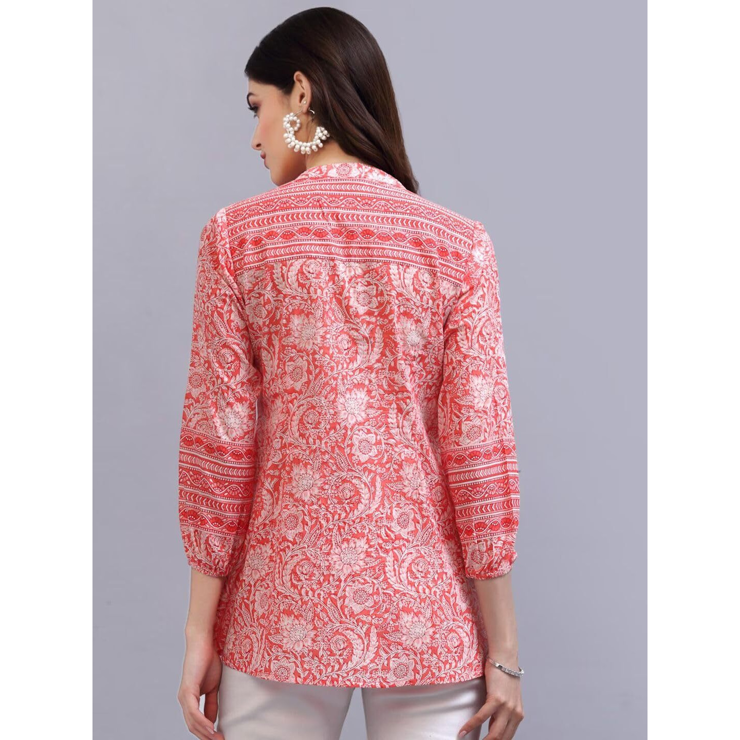 rytras Women's Floral Printed Cotton Top(Orange,L)