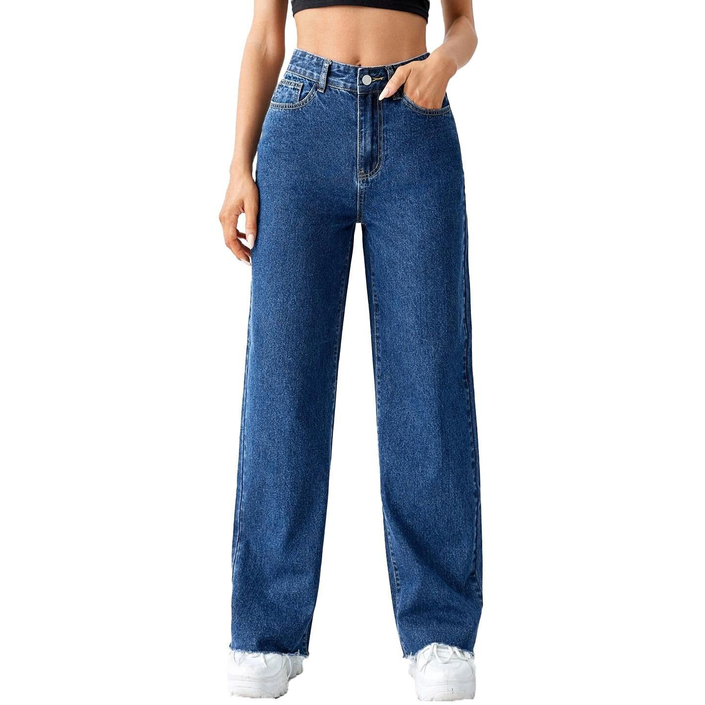 KOTTY Women's High Rise Cotton Lycra Blend Ankle Length Relaxed Fit Jeans
