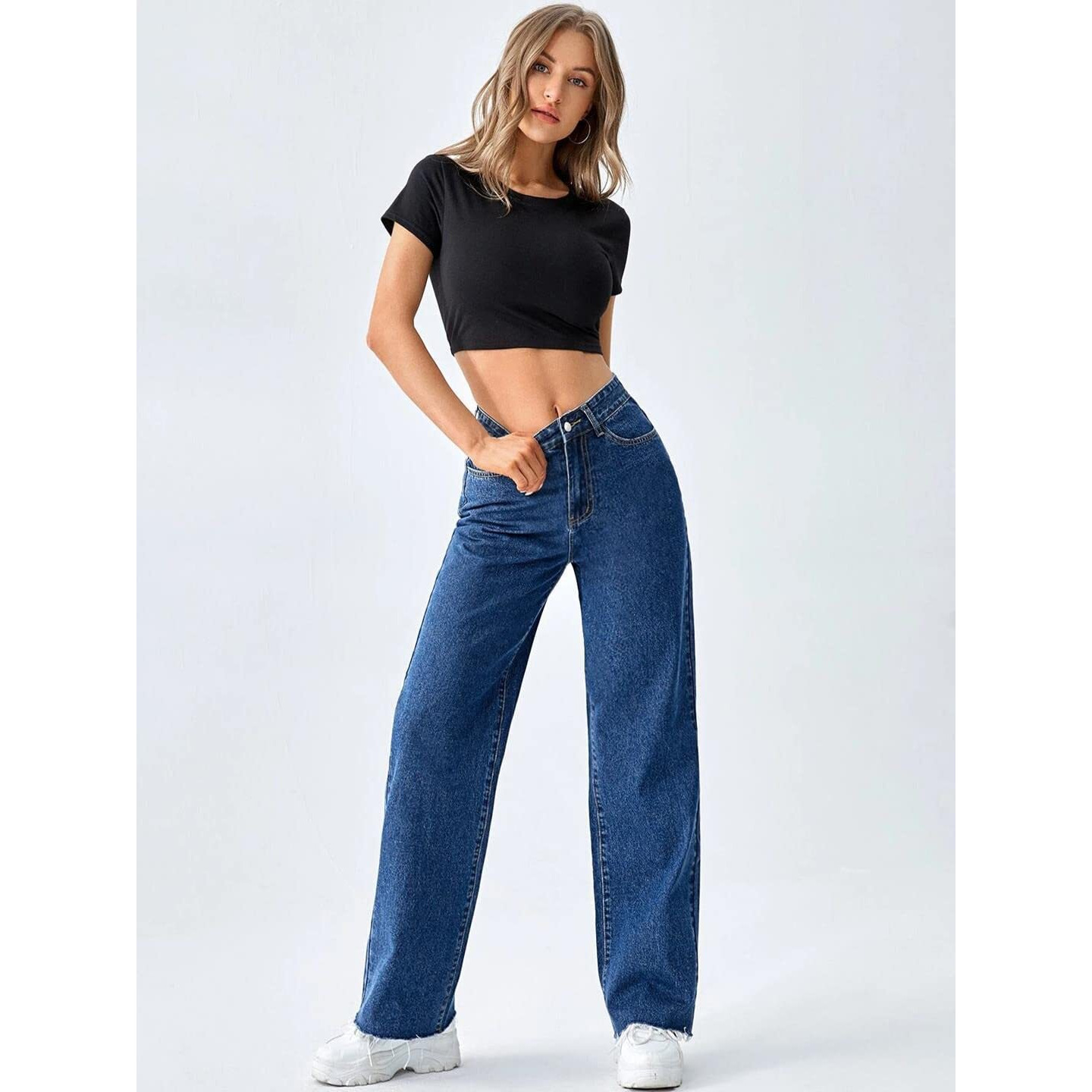 KOTTY Women's High Rise Cotton Lycra Blend Ankle Length Relaxed Fit Jeans