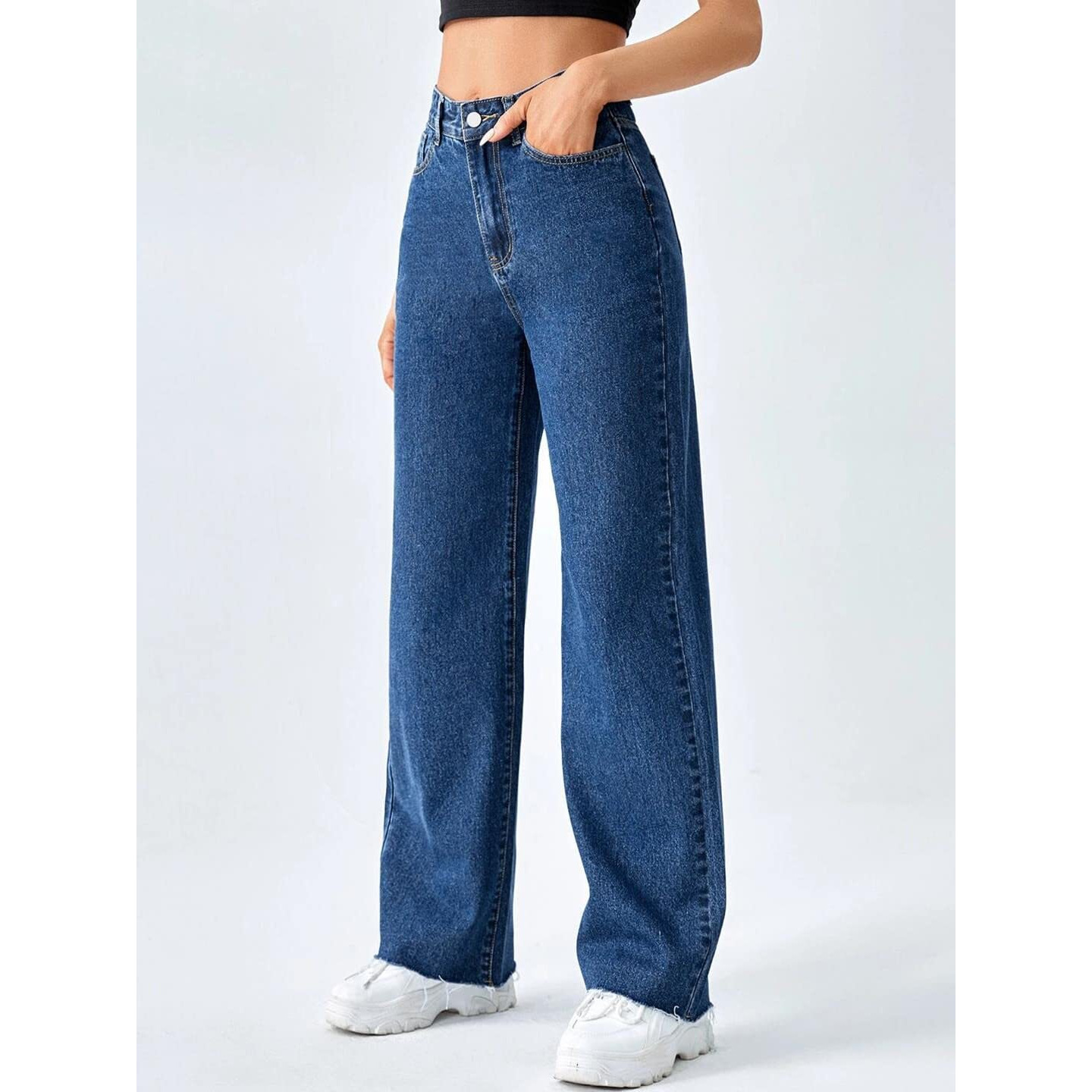 KOTTY Women's High Rise Cotton Lycra Blend Ankle Length Relaxed Fit Jeans
