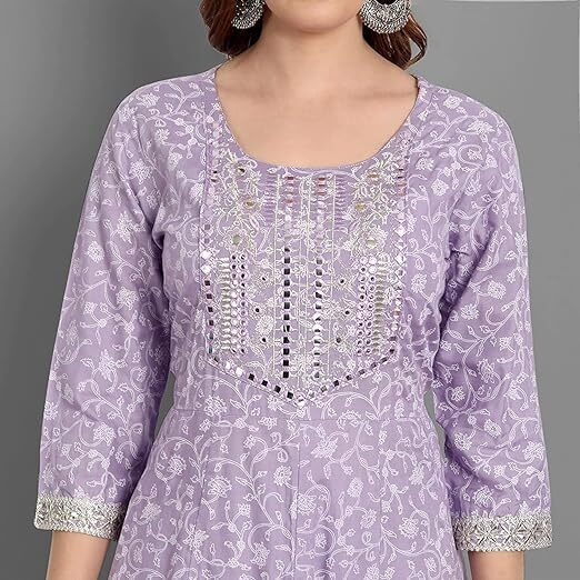 LookMark Women's Kurta Set in Light Purple Color and Cotton Blend Fabric with Pant and Dupatta (AZ-LM-OG-KS2154-L)