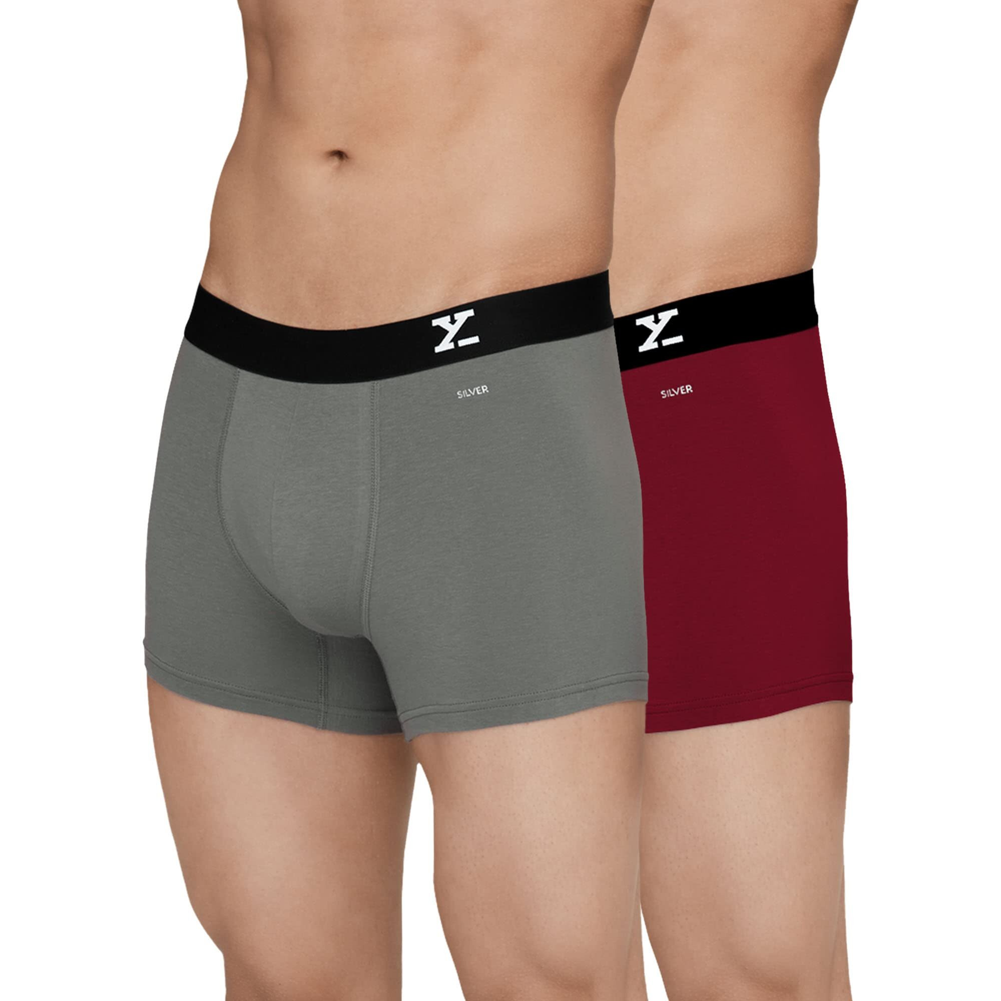 XYXX Men's Cotton Trunks (Pack of 2) (XYTRNK2PCKN409L_Dark Maroon + Frost Grey_L)