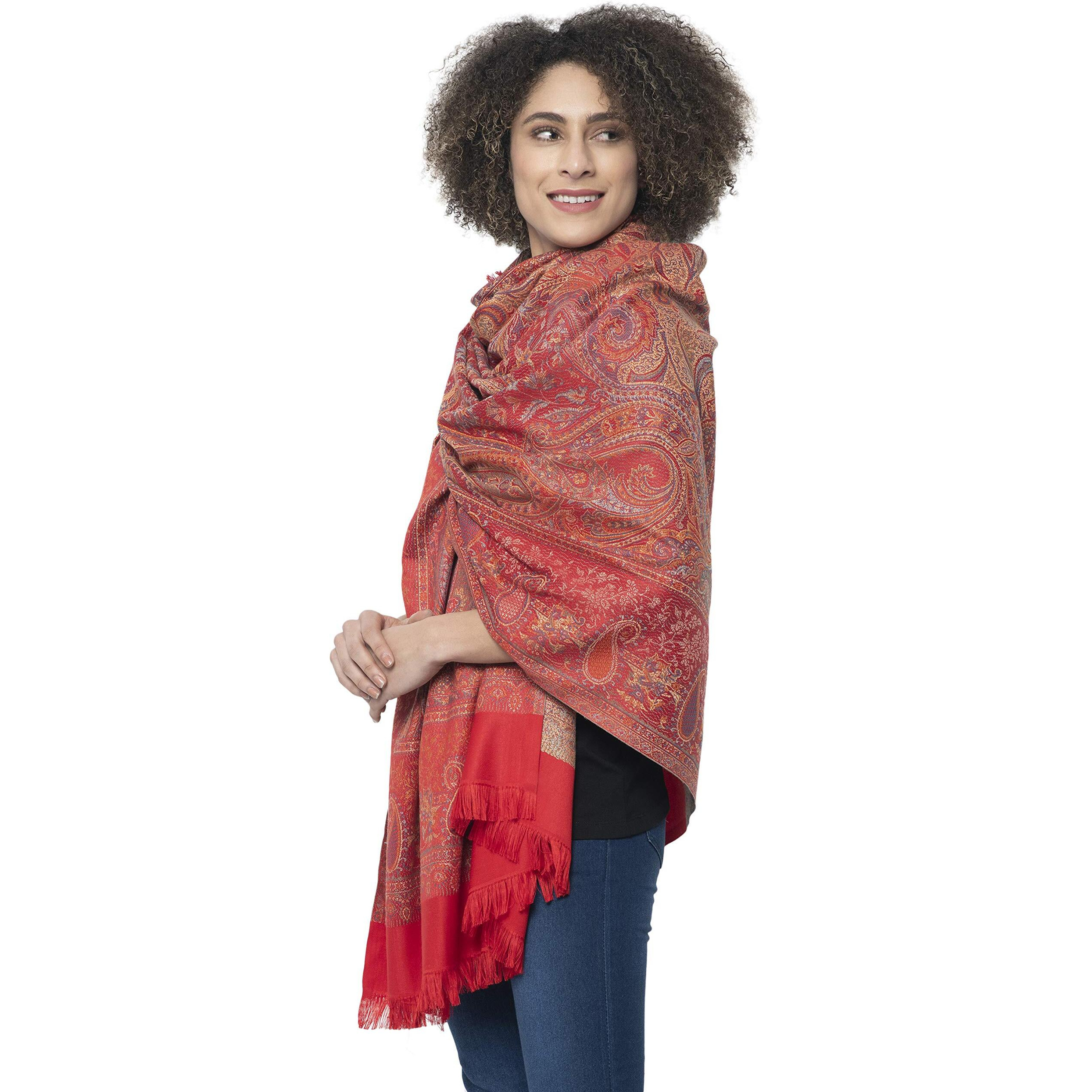 Weavers Villa - Women's Faux Pashmina Silk Paisley Design Shawls, Stoles (Red), 100cm X 200cm