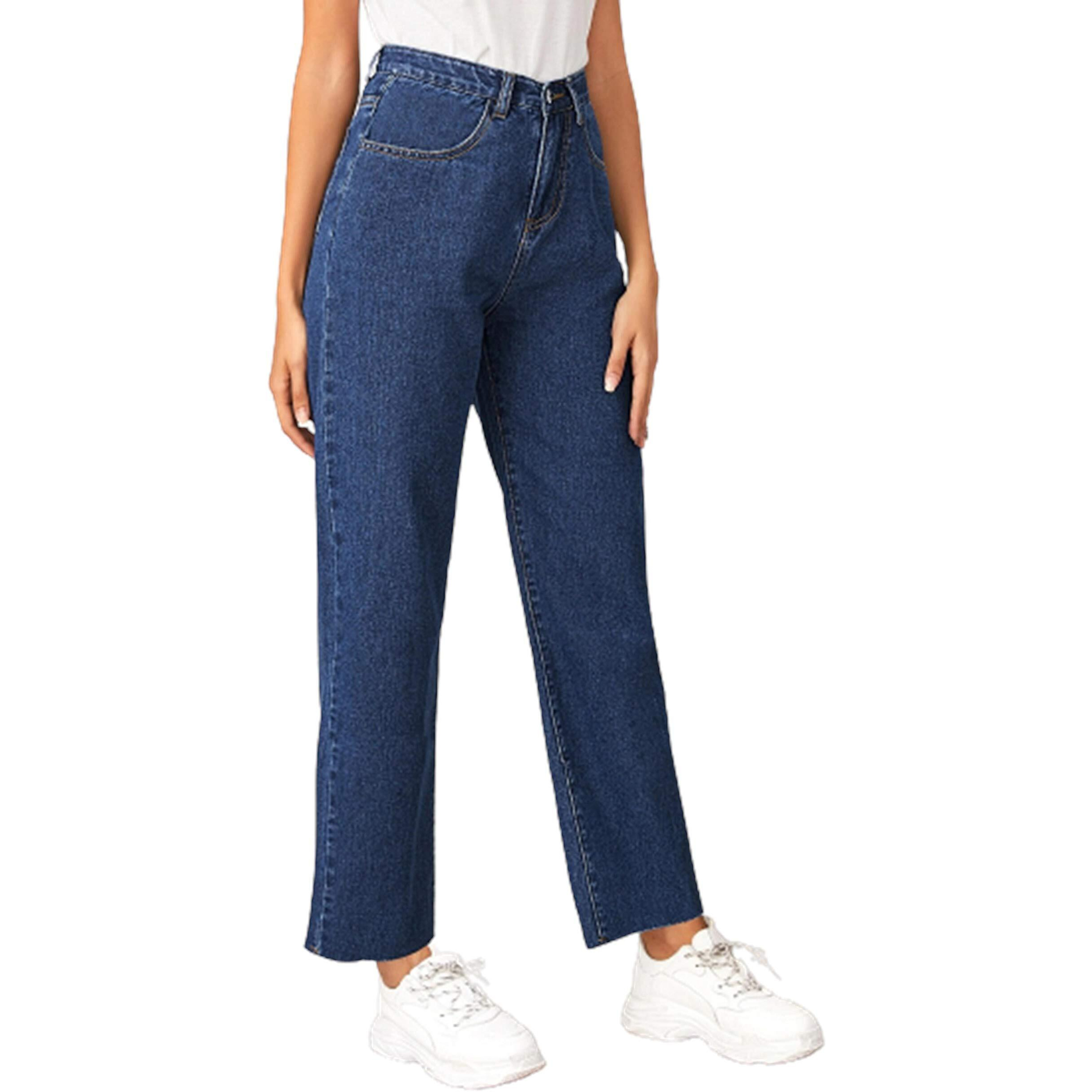 KOTTY Womens High Waist Flared Fit Ankle Length Clean Look Blue Denim Jeans
