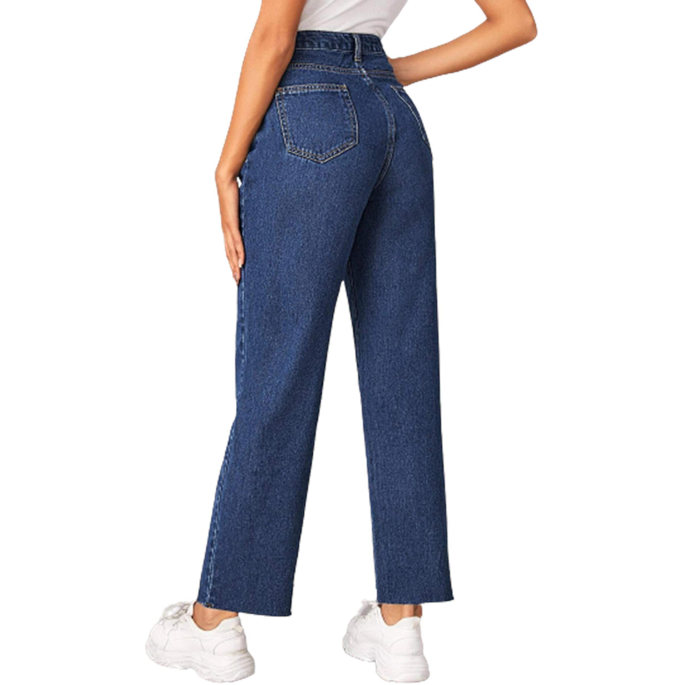 KOTTY Womens High Waist Flared Fit Ankle Length Clean Look Blue Denim Jeans