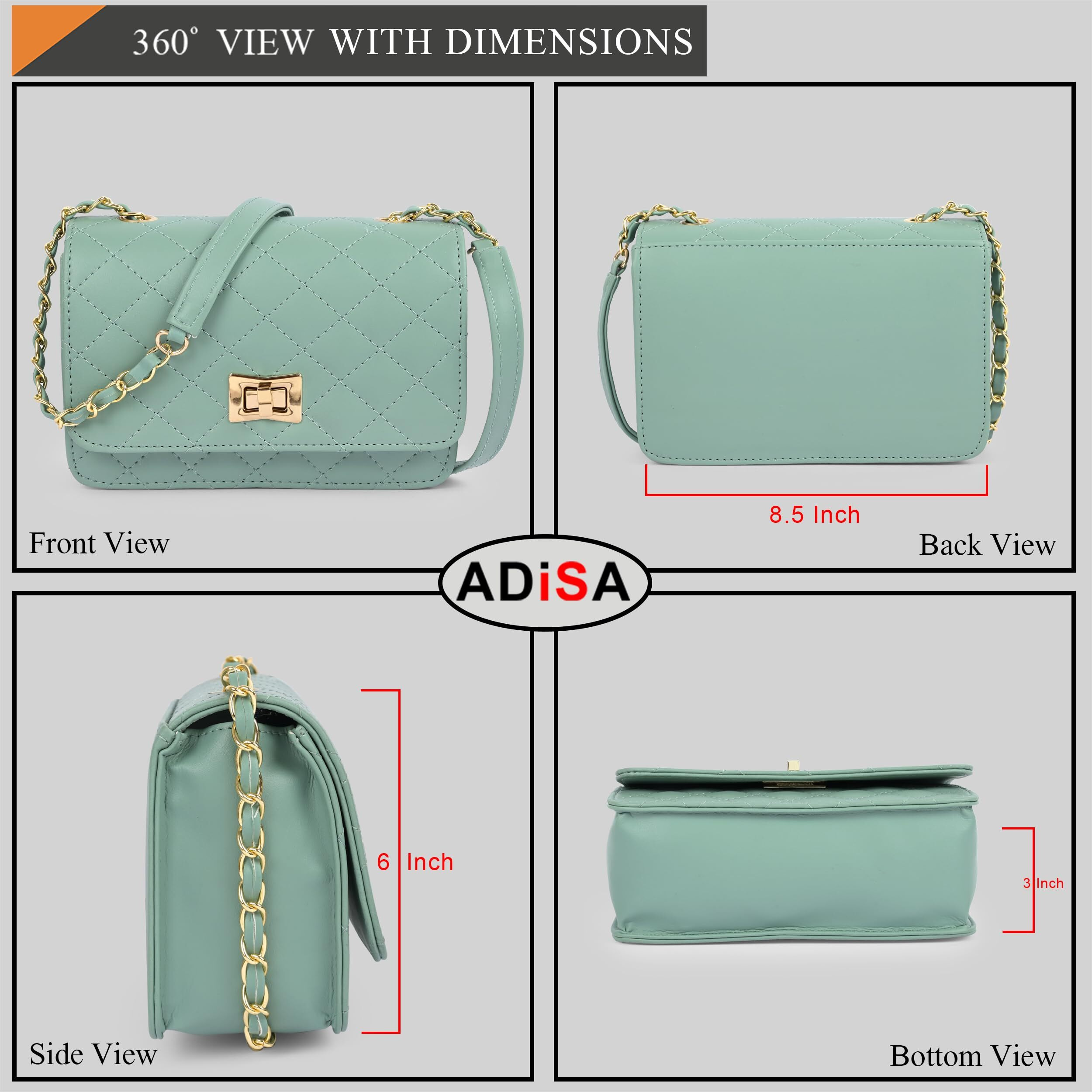 ADISA Women's Girls Quilted Cross Body Sling Bag (SL5059-Green)