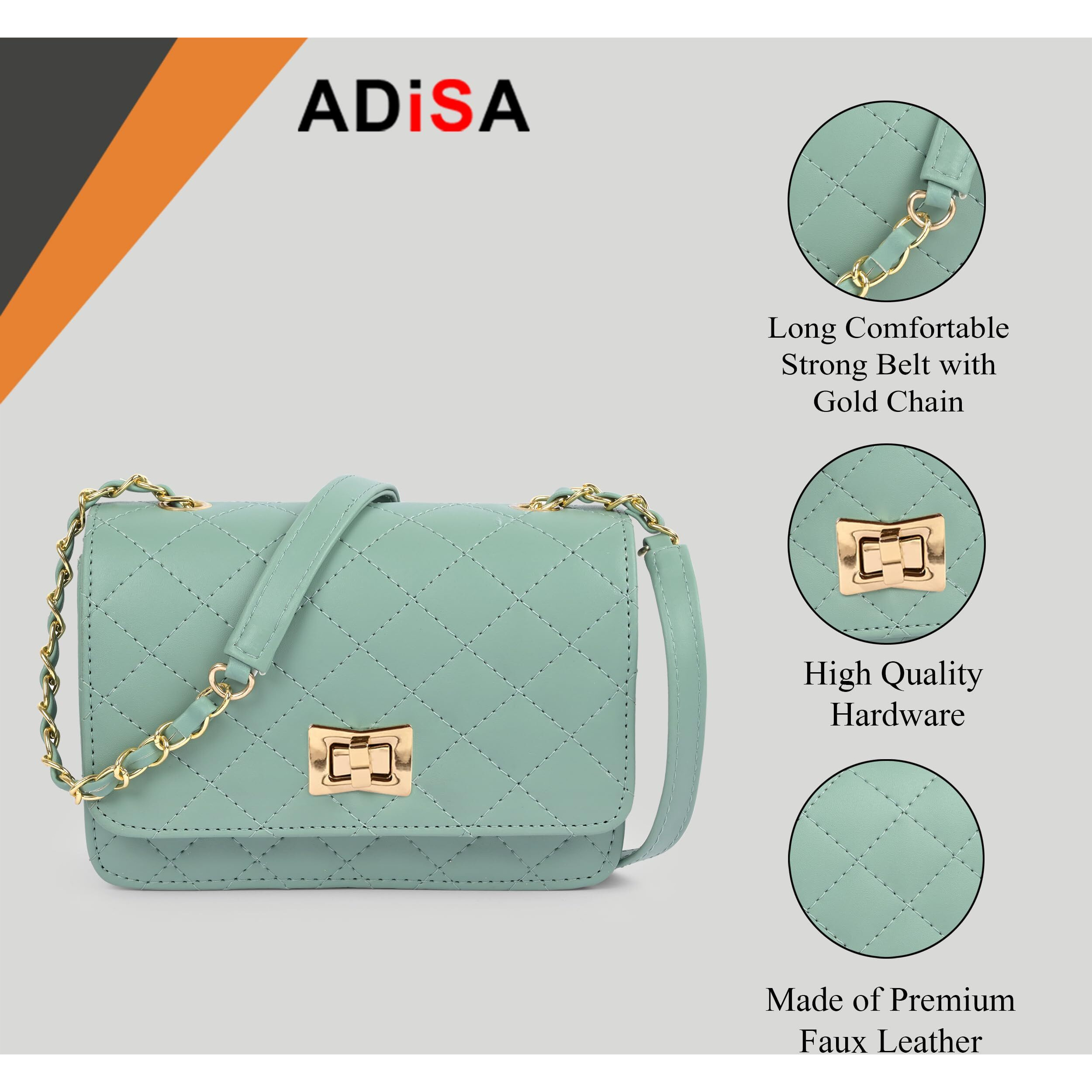 ADISA Women's Girls Quilted Cross Body Sling Bag (SL5059-Green)