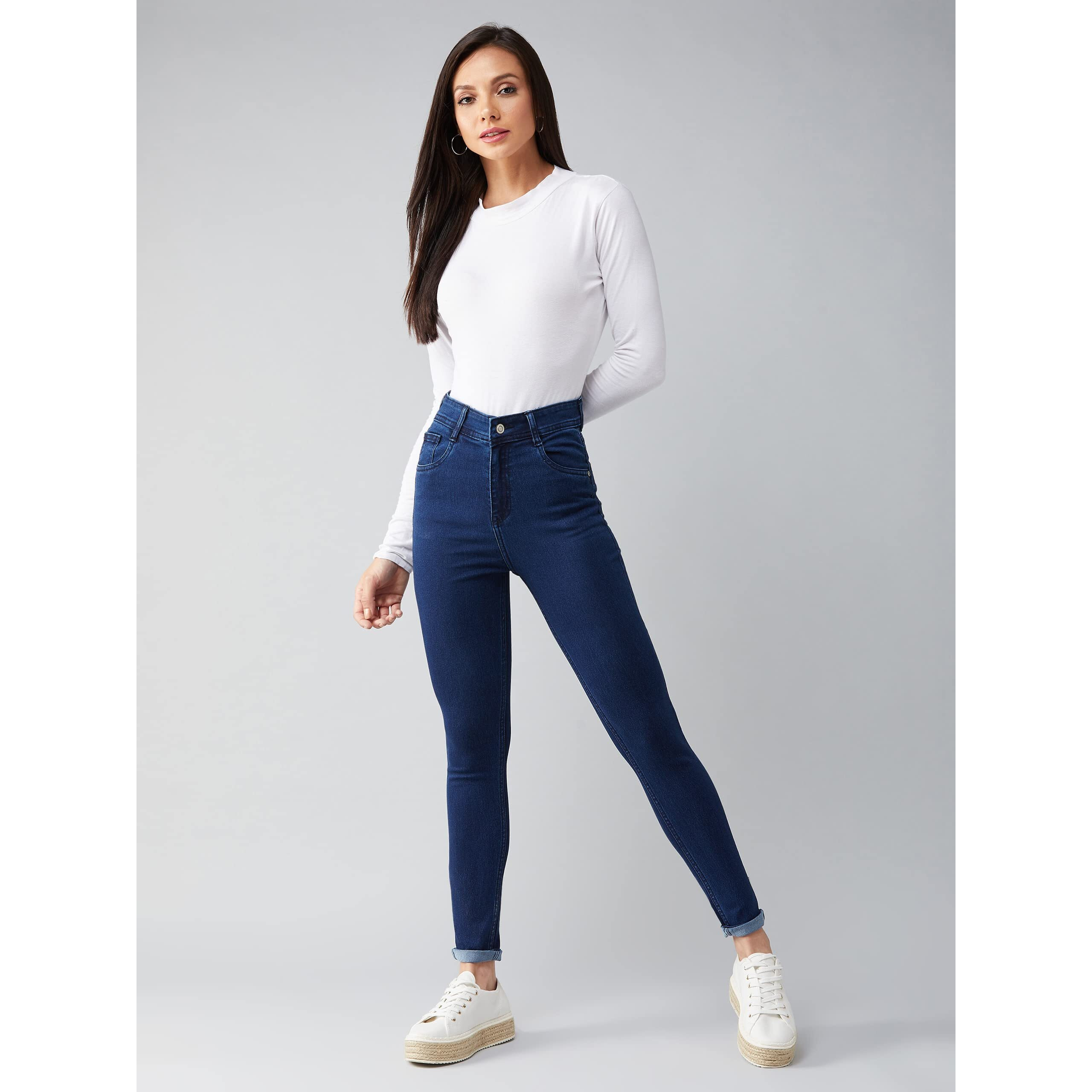 Miss Chase Women's Skinny Fit High Rise Stretchable Denim Jeans (MCAW18DEN02-79-71-30, Navy Blue, 30)