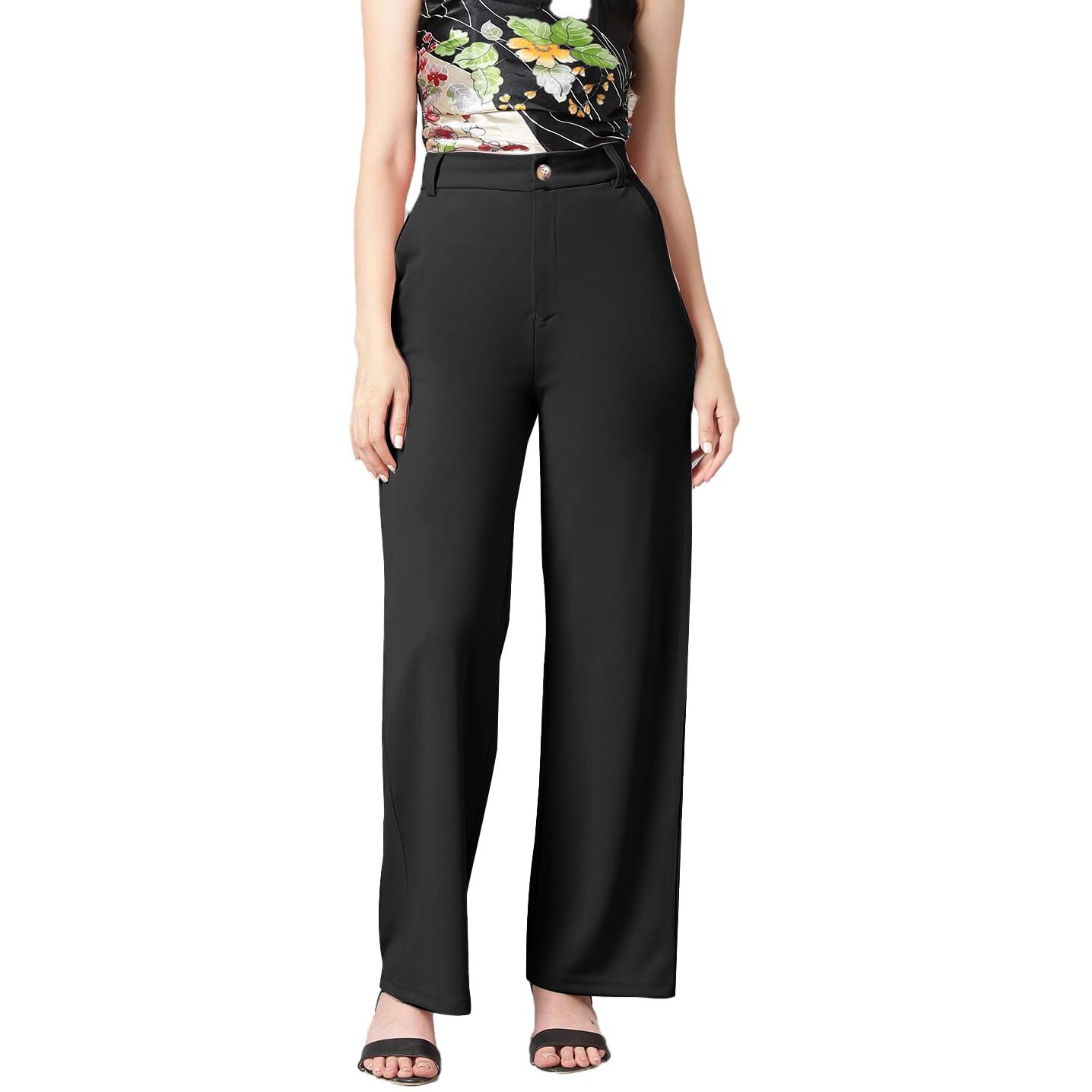 KOTTY Womens Cotton Blend Straight Fit Trousers Jade Black