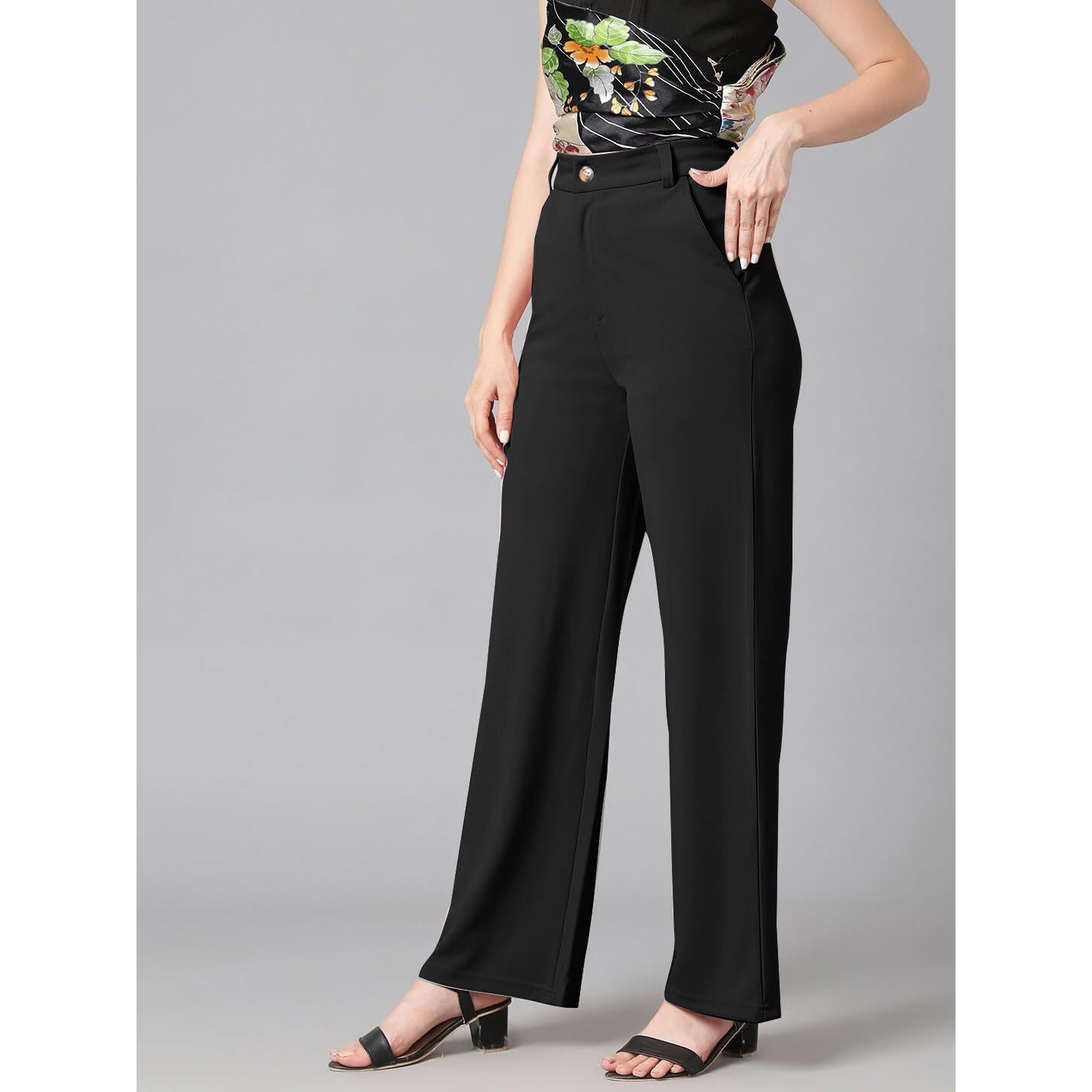 KOTTY Womens Cotton Blend Straight Fit Trousers Jade Black