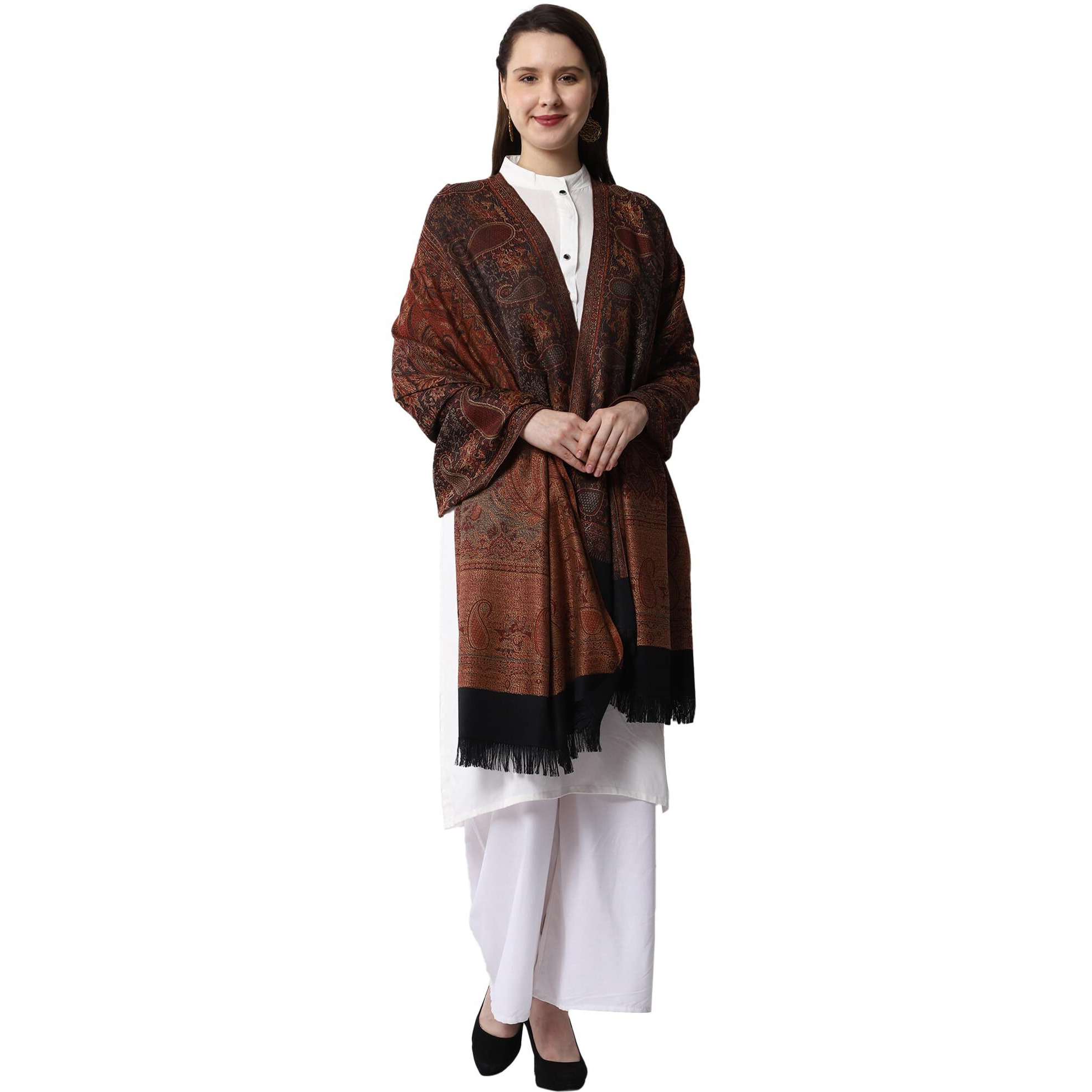 Weavers Villa Women Pashmina Shawl (Black-2, Large)
