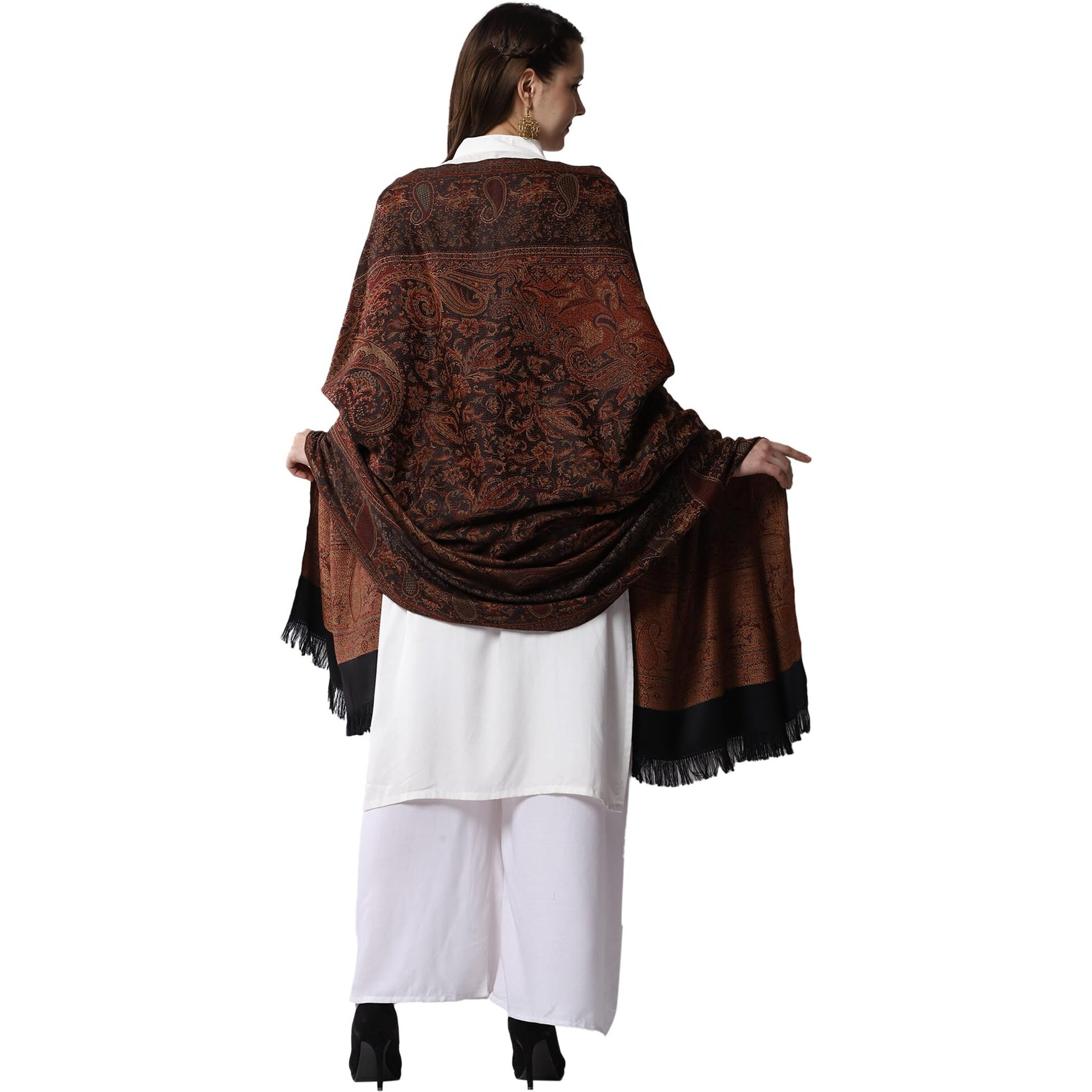 Weavers Villa Women Pashmina Shawl (Black-2, Large)