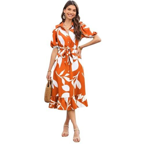 GRECIILOOKS Rayon Fit and Flare Below The Knee One Piece Maxi Bodycon Dresses Midi Dress for Women (GL-WD1214_Orange
