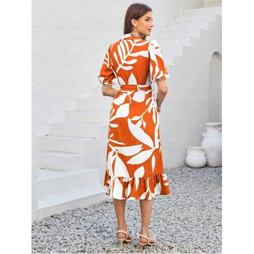 GRECIILOOKS Rayon Fit and Flare Below The Knee One Piece Maxi Bodycon Dresses Midi Dress for Women (GL-WD1214_Orange