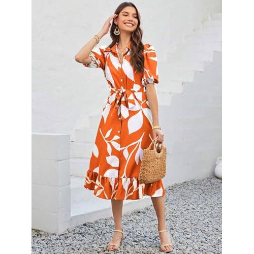 GRECIILOOKS Rayon Fit and Flare Below The Knee One Piece Maxi Bodycon Dresses Midi Dress for Women (GL-WD1214_Orange