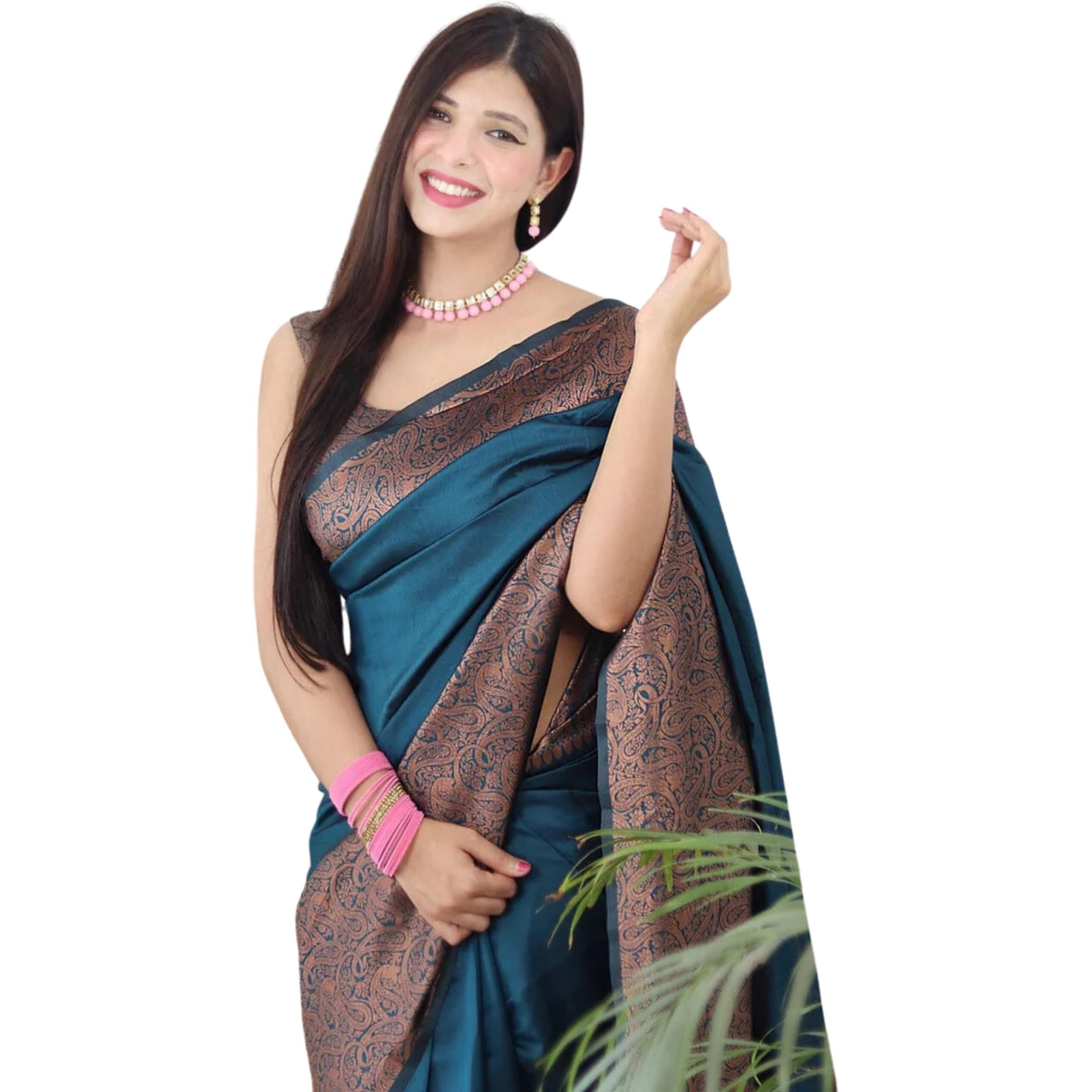 C J Enterprise Women's Pure Soft Kanjivaram Silk Saree for Wedding Kanchipuram Pattu Sarees Banarasi Cotton Latest Sari With Blouse Piece Design Wear ladies new sadi Party 2024 (Yatri-51) (Morpich)