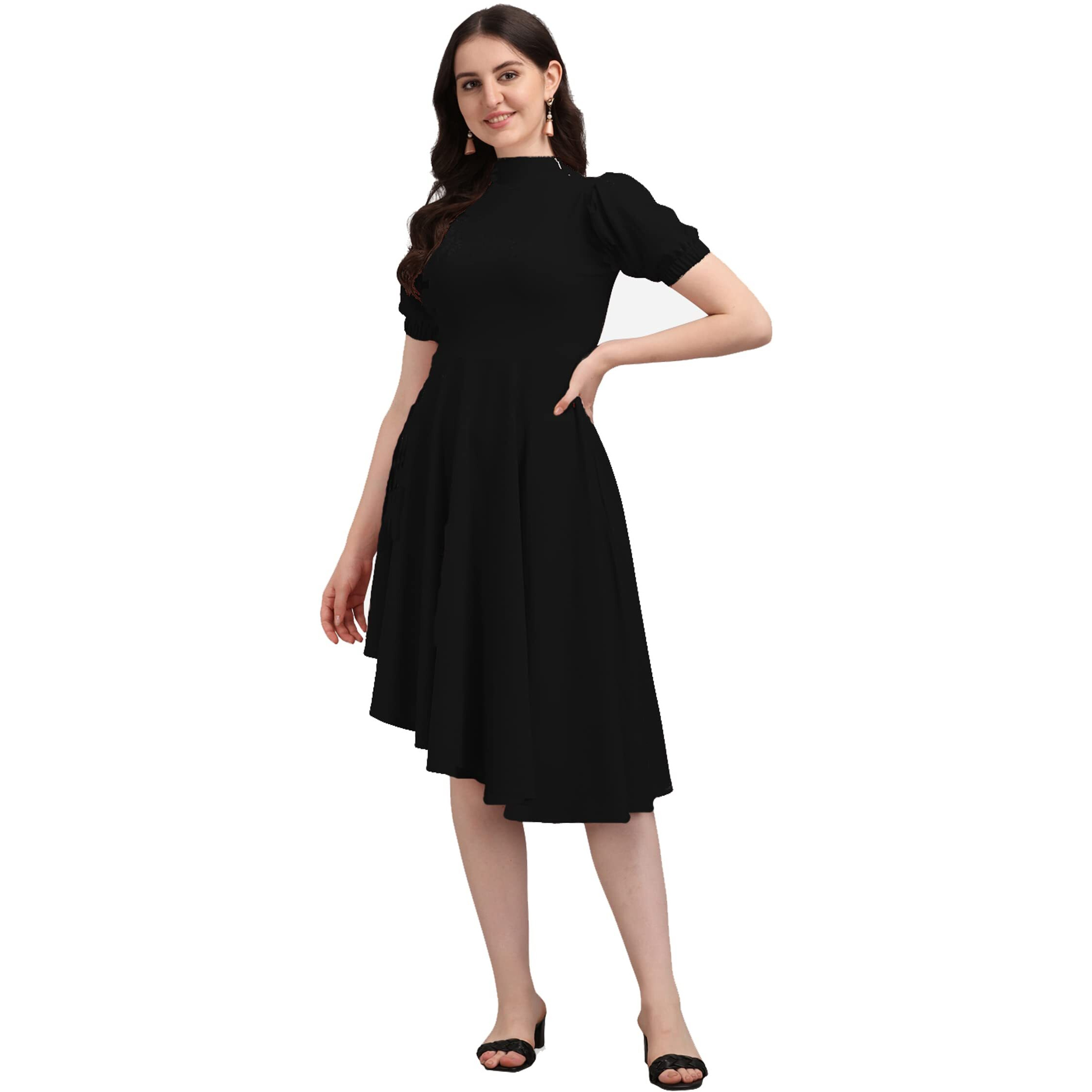 PURVAJA Women's Corduroy Fit and Flare Knee-Length Dress Ruby-063-BL-Small_Black