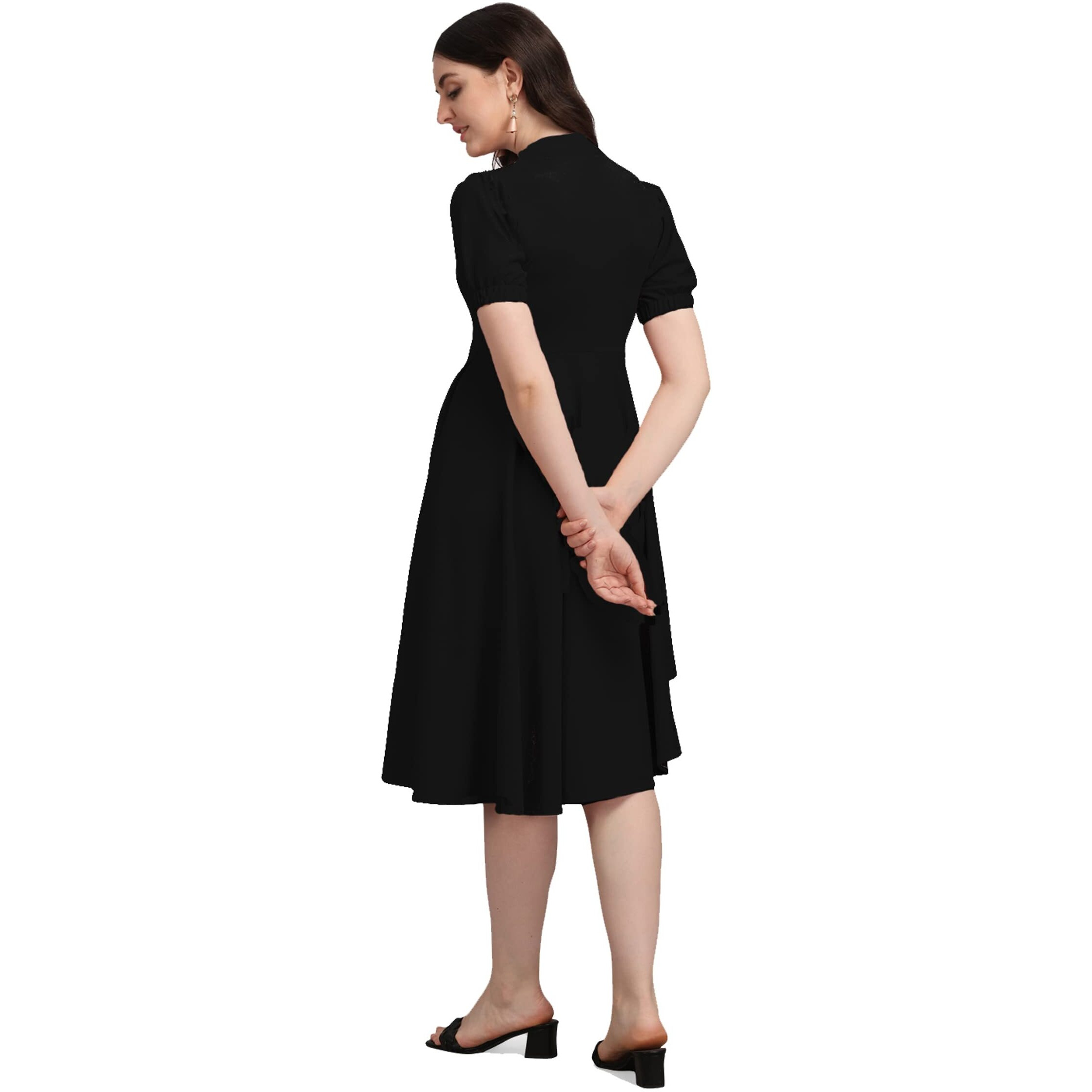 PURVAJA Women's Corduroy Fit and Flare Knee-Length Dress Ruby-063-BL-Small_Black