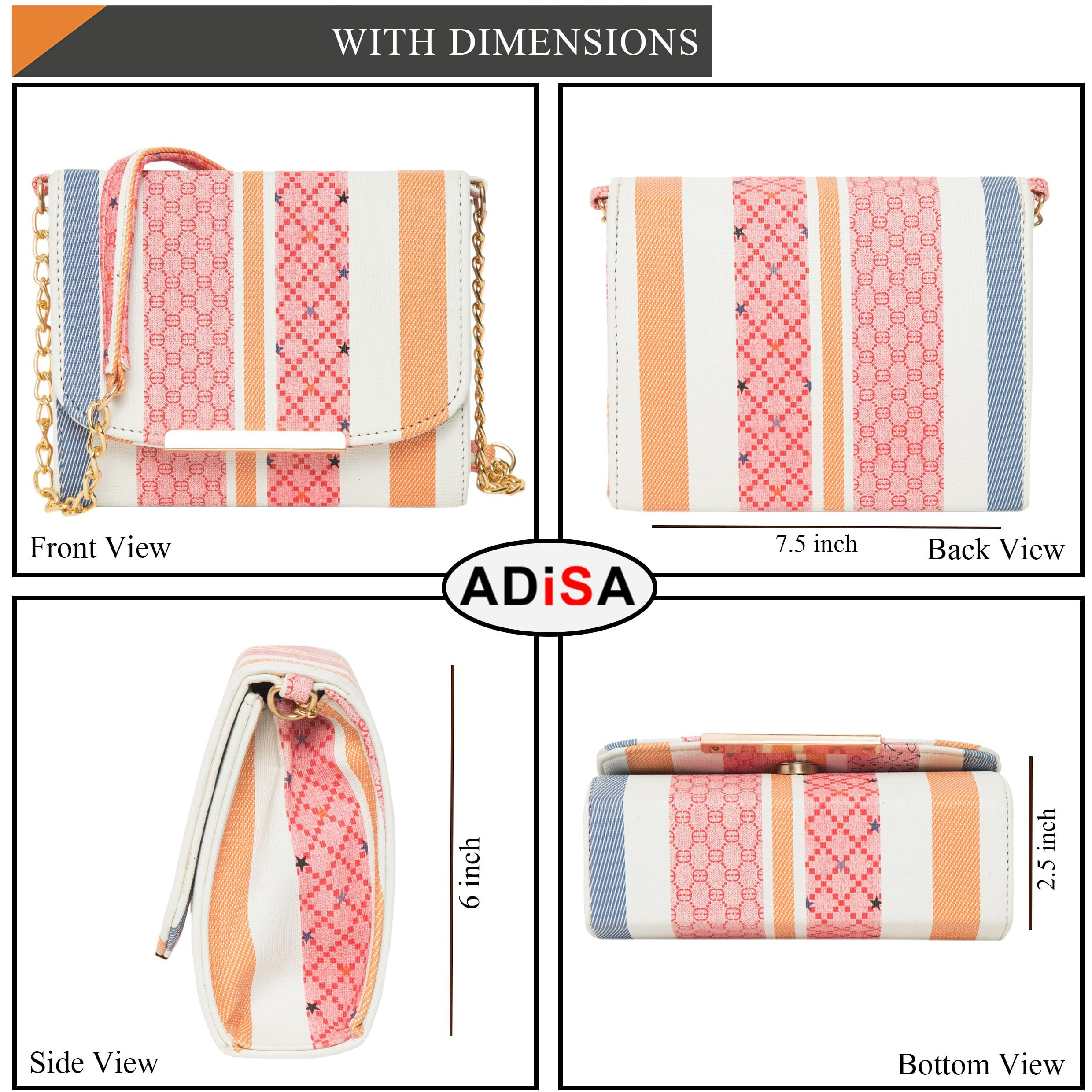 ADISA Women Girls Stripes Cross Body Sling Bag (SL5100-PIN_Pink)