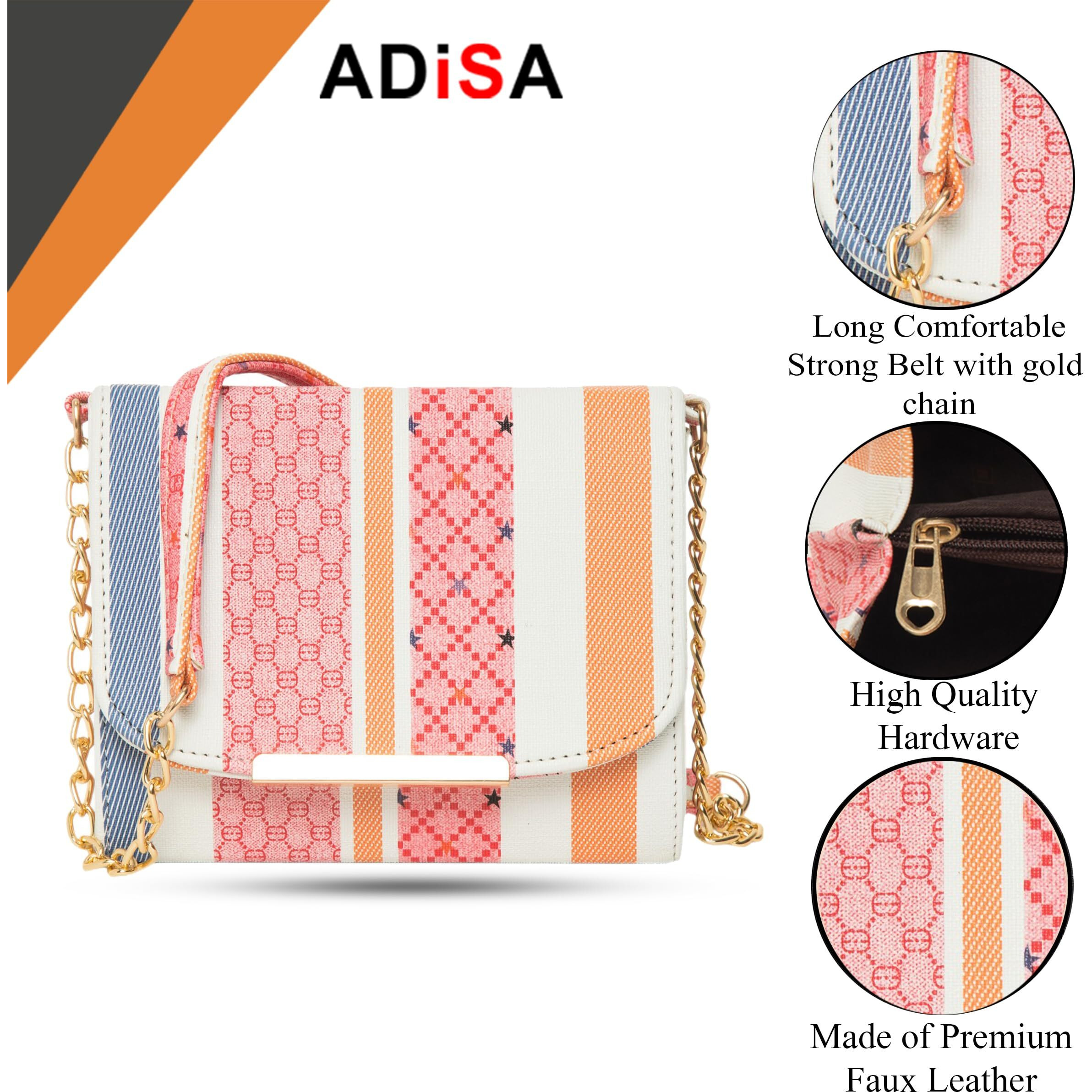 ADISA Women Girls Stripes Cross Body Sling Bag (SL5100-PIN_Pink)