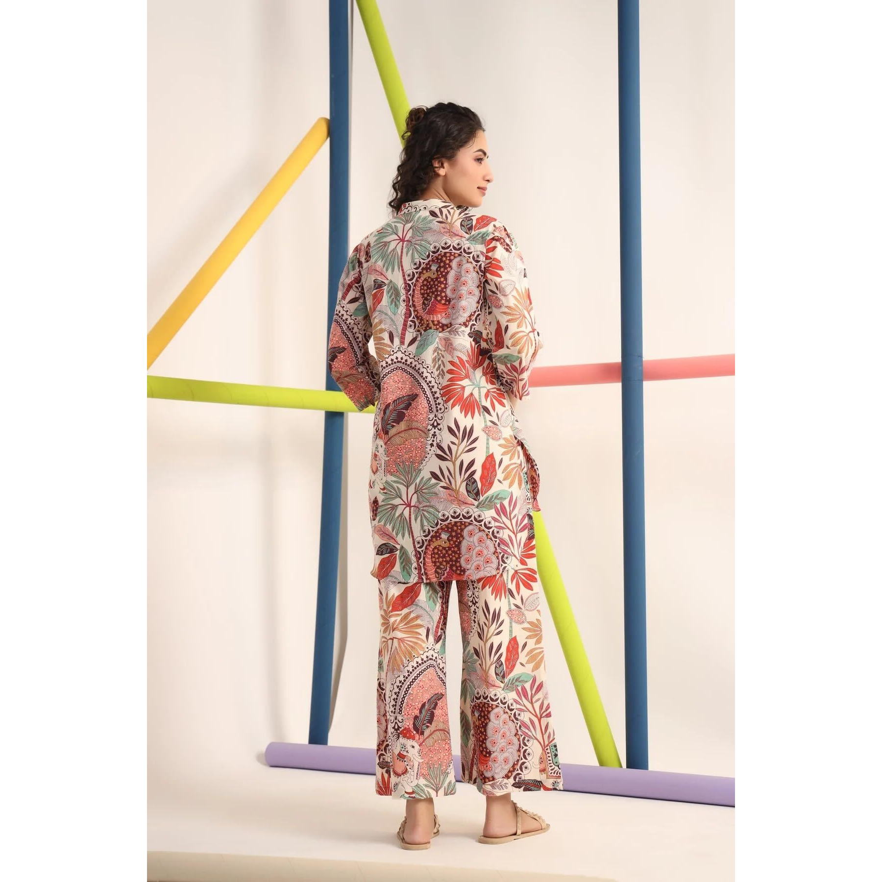 KLOSIA Women Kurta Set for Women | Co-ords Set | Kurta Pant Set | Coordinate Set | Summer Suit | Printed Short Kurti with Pant Set | (XX-Large) Peach